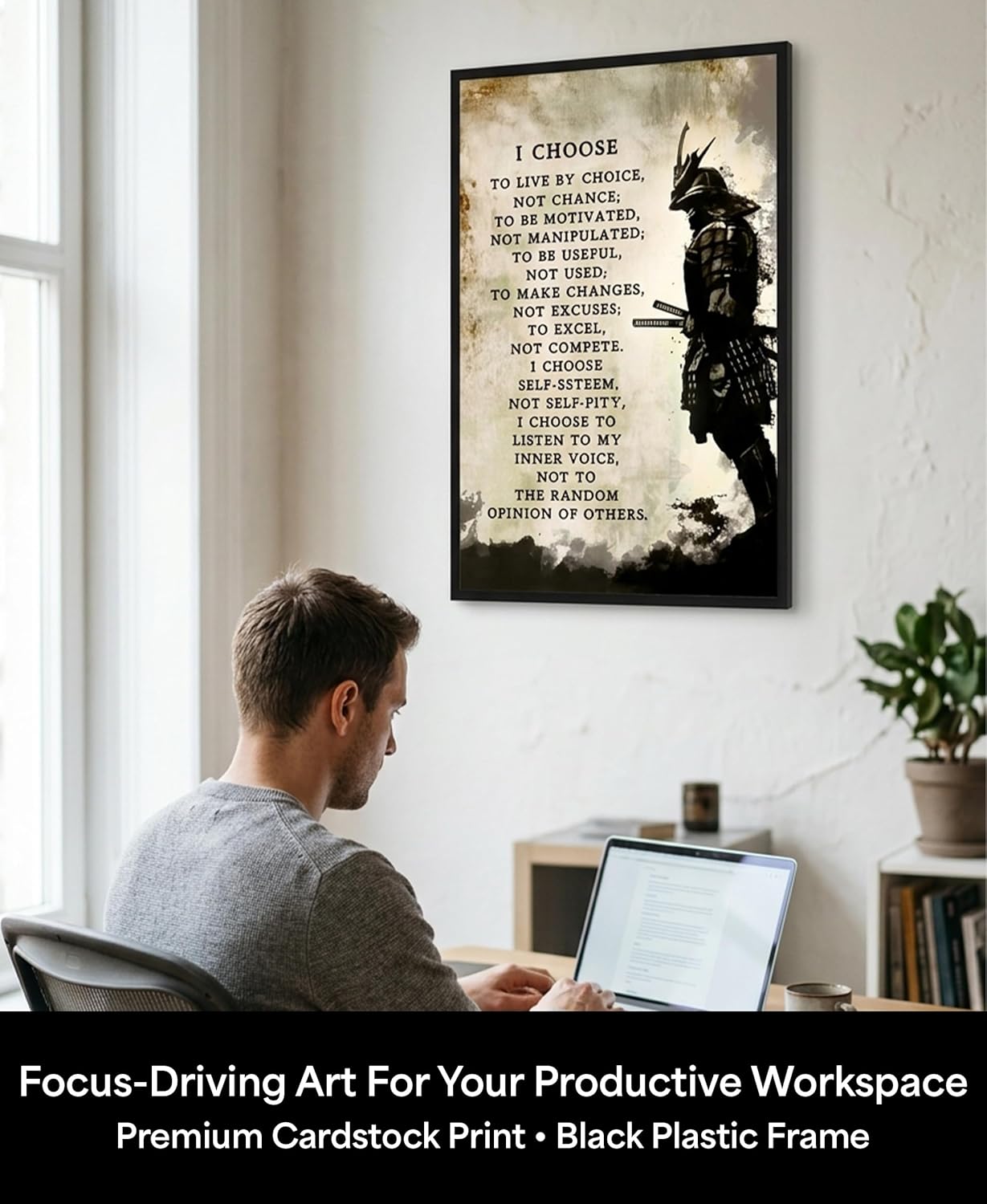 AMERICAN LUXURY GIFTS Samurai Motivational Wall Art – Warrior Poster for Office & Gym – Stoic Bushido Decor for Men & Dojo – Discipline Quote Print – 11x17 Black Framed – Made in USA Archival Matte