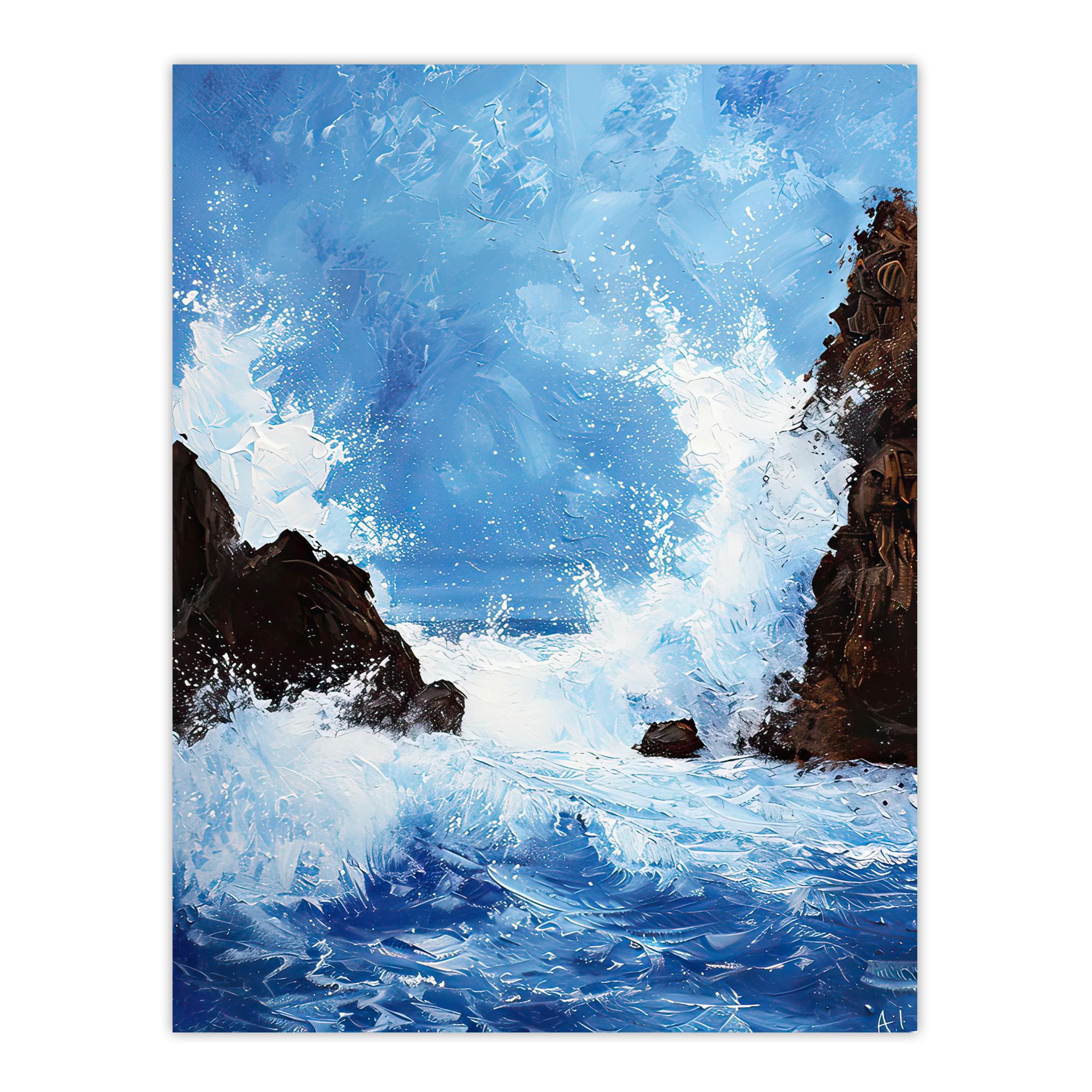 Artery8 Waves Crashing Rocks Sea Spray Oil Painting Living Room Large Wall Art Poster Print Thick Paper 18X24 Inch