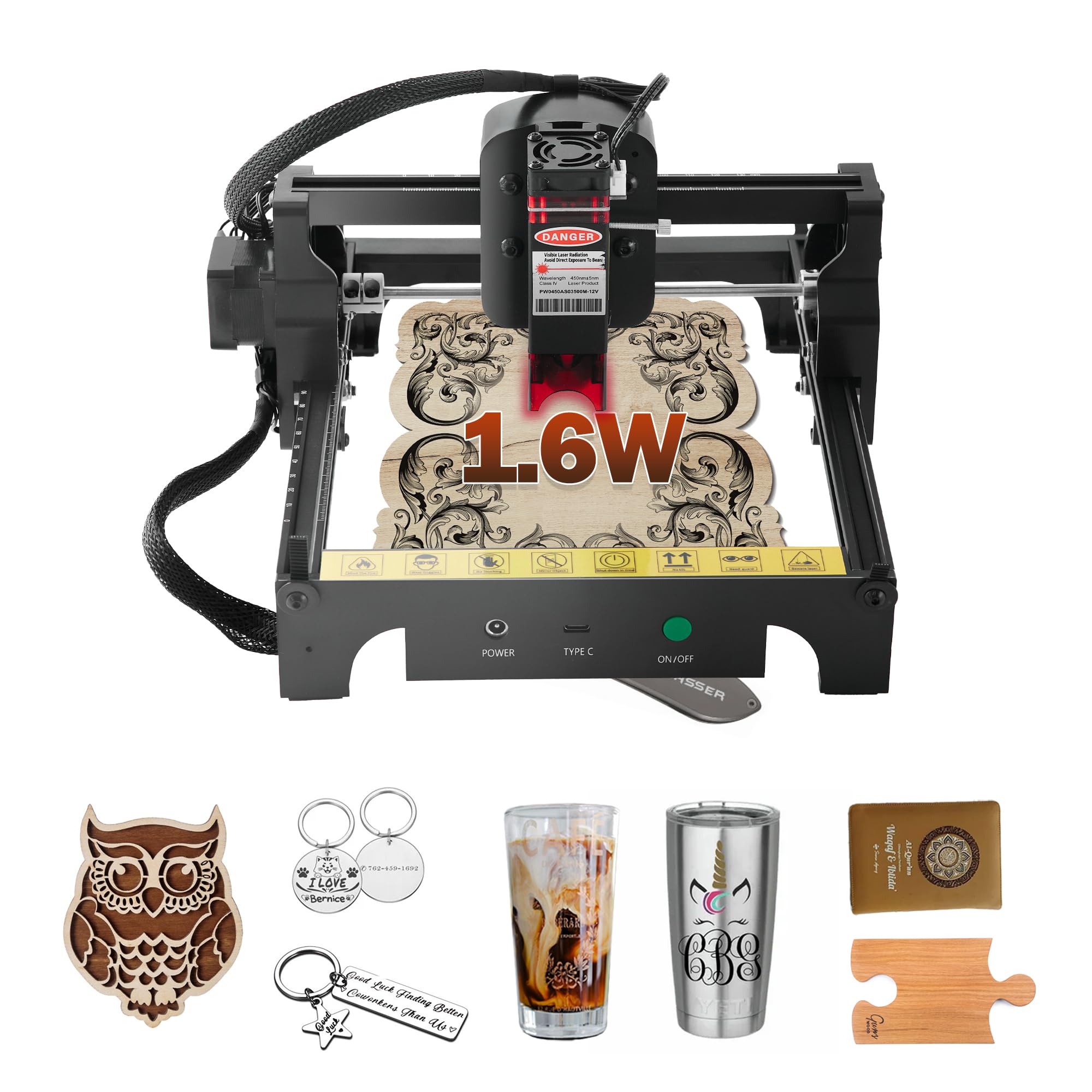 Roomark1.6W Output Laser Engraver Machine, Laser Cutting Machine, Engraving Wood and Metal, 130 * 130mm Maximum Working Size, Laser Cutter and Engraver Machine