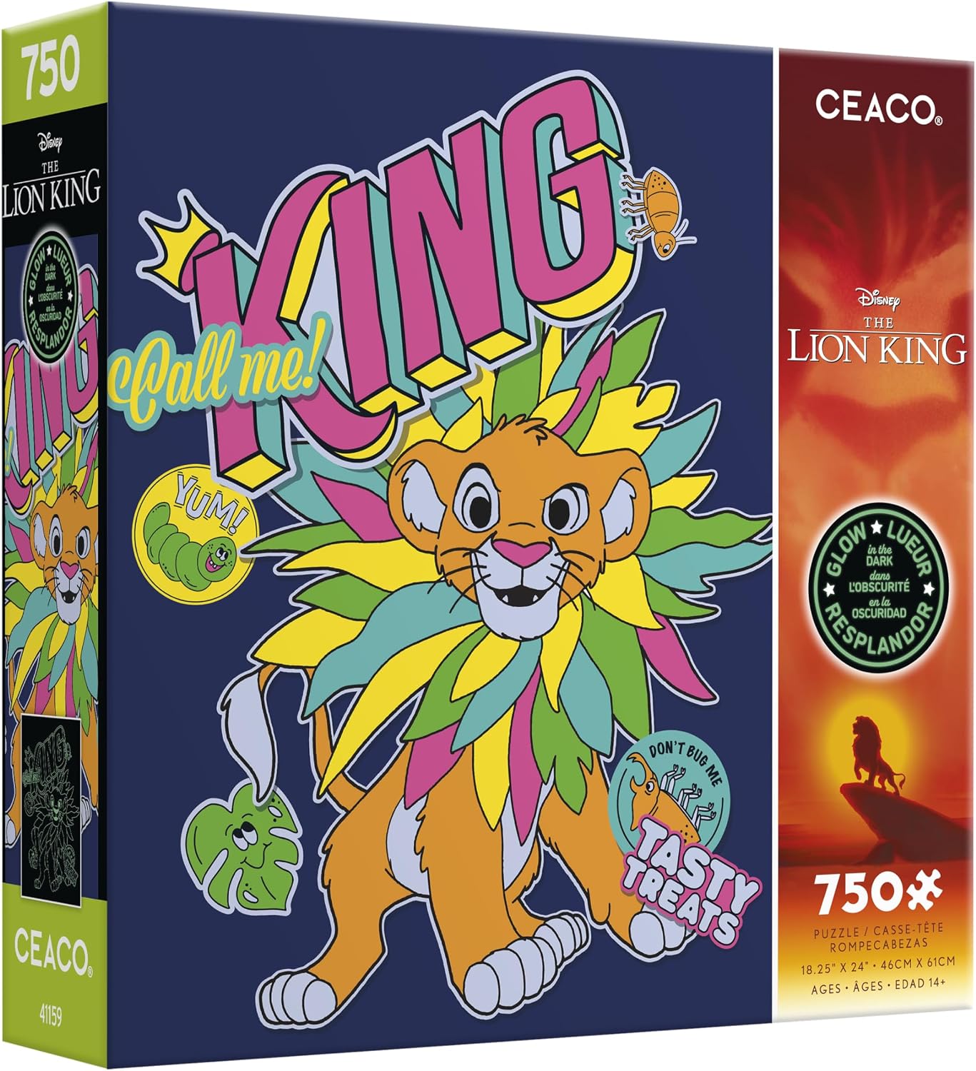 Ceaco - Disney's The Lion King Glow in the Dark 750 Piece Jigsaw Puzzle for Adults and Teens - Colorful Neon Simba Design, 18.25” x 24” with Bonus Poster