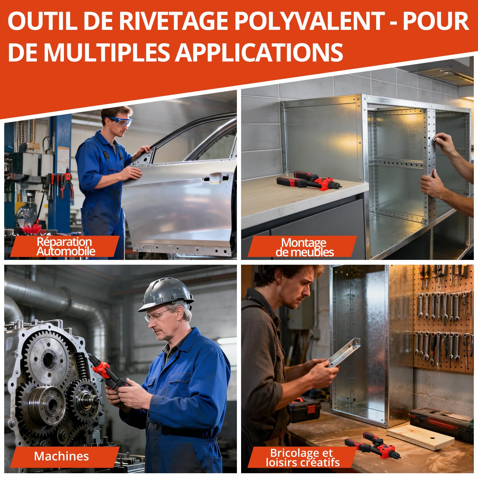 GETLITOOL Pince à Rivets Professionnelle Riveteuse Manuelle avec 7 PCS Mandrins M3 M4 M5 M6 M8 M10 M12，Pistolet à Riveter à Hôte Unique avec Étui de Transport pour Automobile,Meubles,Instruments