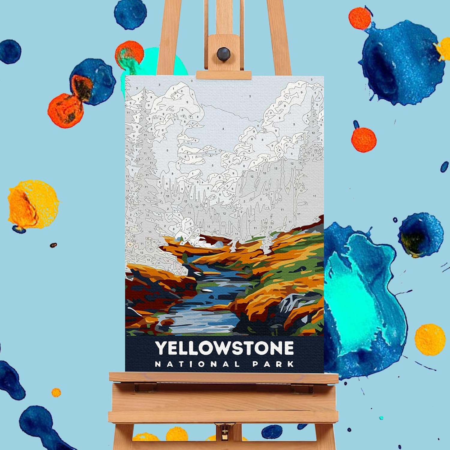 4 Pack Framed Paint by Numbers Kit for Adults with Wooden Easel, National Parks Easy Paint by Numbers with Frame for Beginners, Adult Paint by Number Kits Framed Canvas for Home Decor Gift 8x12 Inch