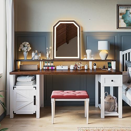 Miniatura 7 de EnHomee Escritorio para computadora con cajones, escritorio de oficina en casa de 23" de profundidad con almacenamiento, escritorio de madera con