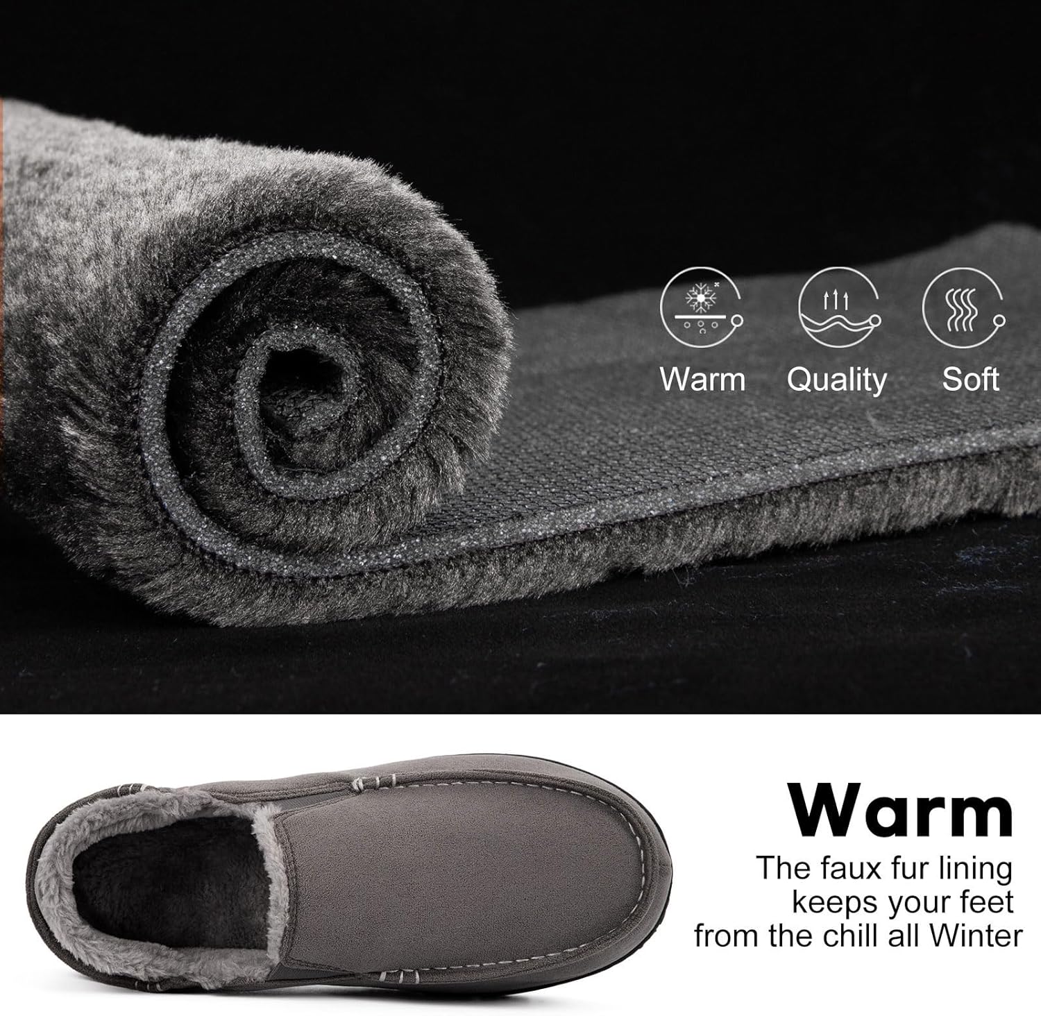 LongBay Men's Moccasin Slippers Comfy Warm Memory Foam House Shoes Winter for Indoor Outdoor - Image 5