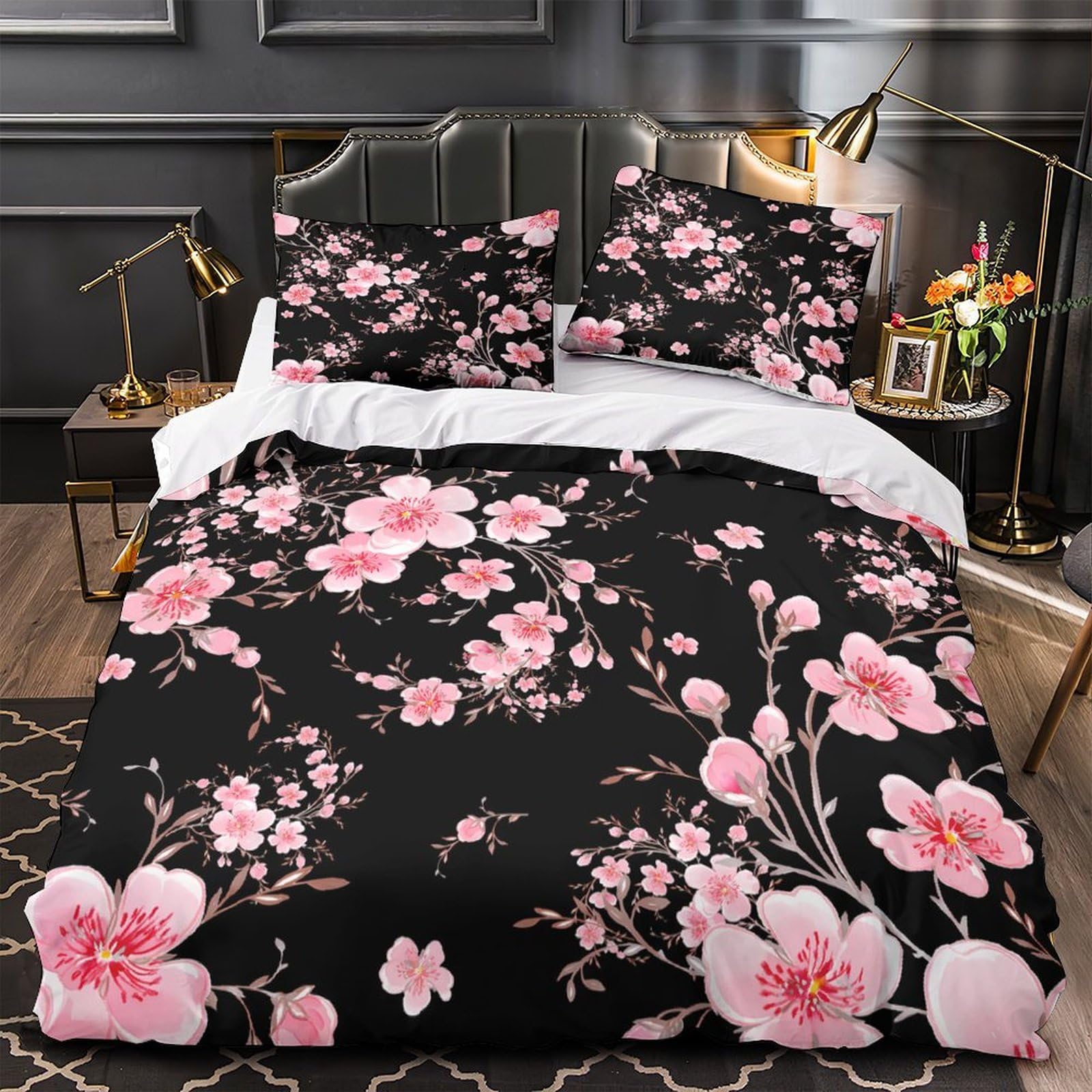 Parure de lit fleurs roses anti-allergie microfibre