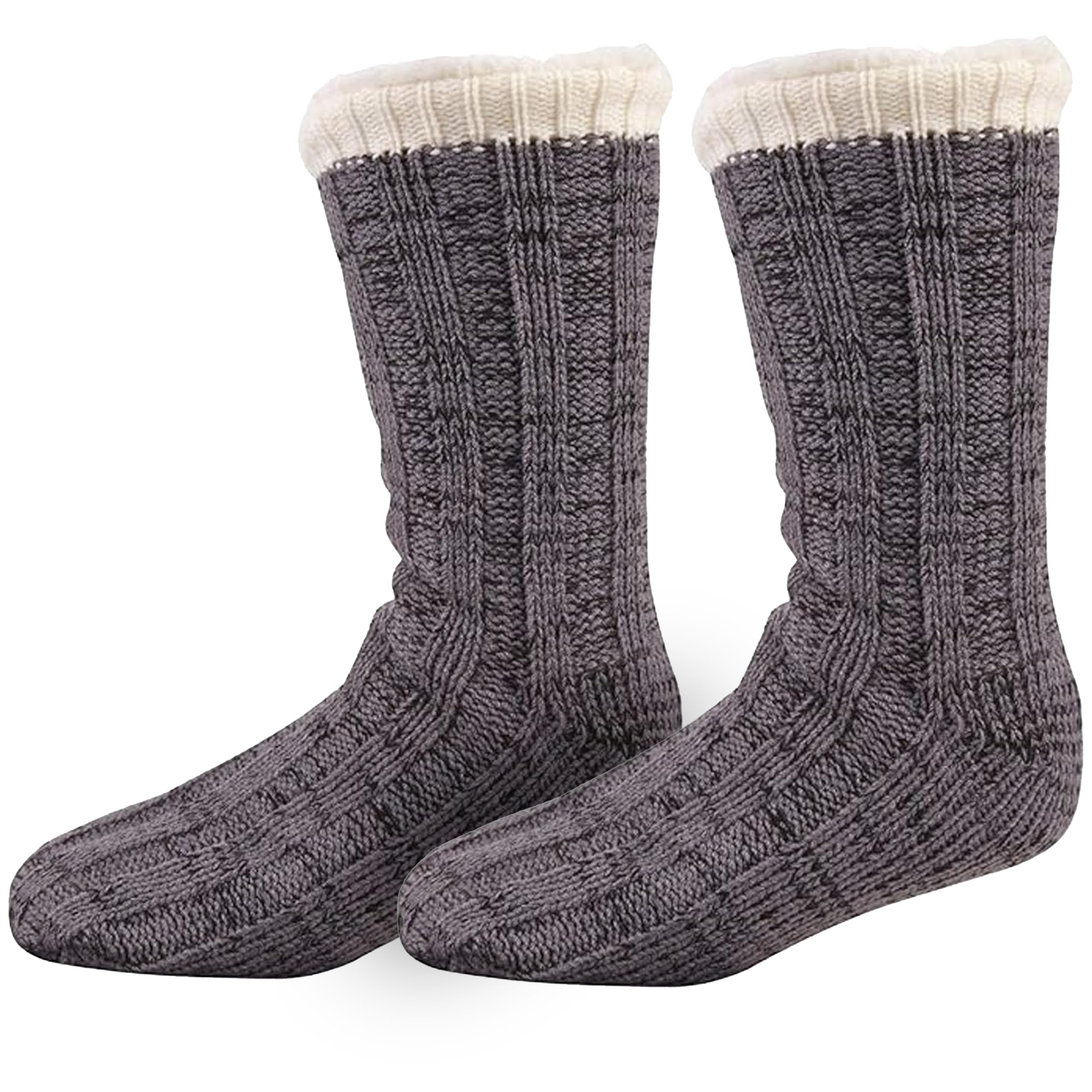 Sock Stack Men's Grey Chunky Slipper Socks Non Slip Gripper Lounge Sock For Him 4.9 Tog Thermal Winter Gift Uk 6-11,