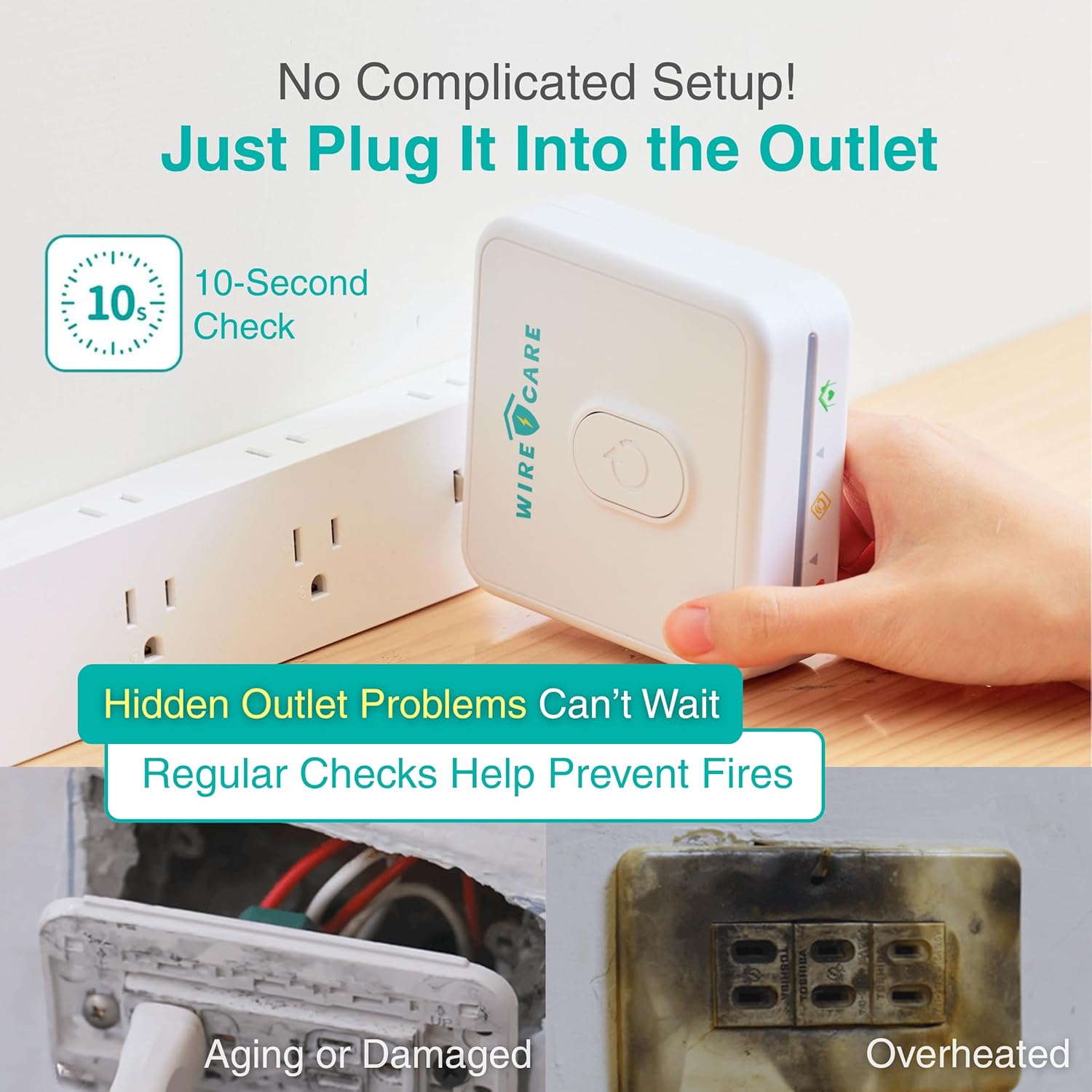 Brook Livin WireCare Outlet Tester – Plug-in Electrical Socket & Receptacle Tester with 3-Color LED Indicator, Resistance Check, Helps Identify Wiring Issues & Improve Home Safety