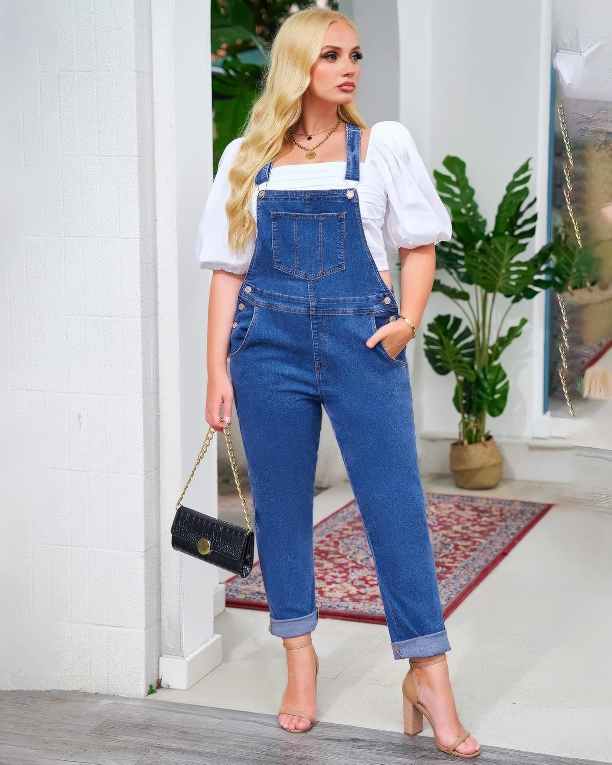 Vetinee Womens Classic Adjustable Straps Pockets Denim Bib Overalls Jeans Pants - Image 4