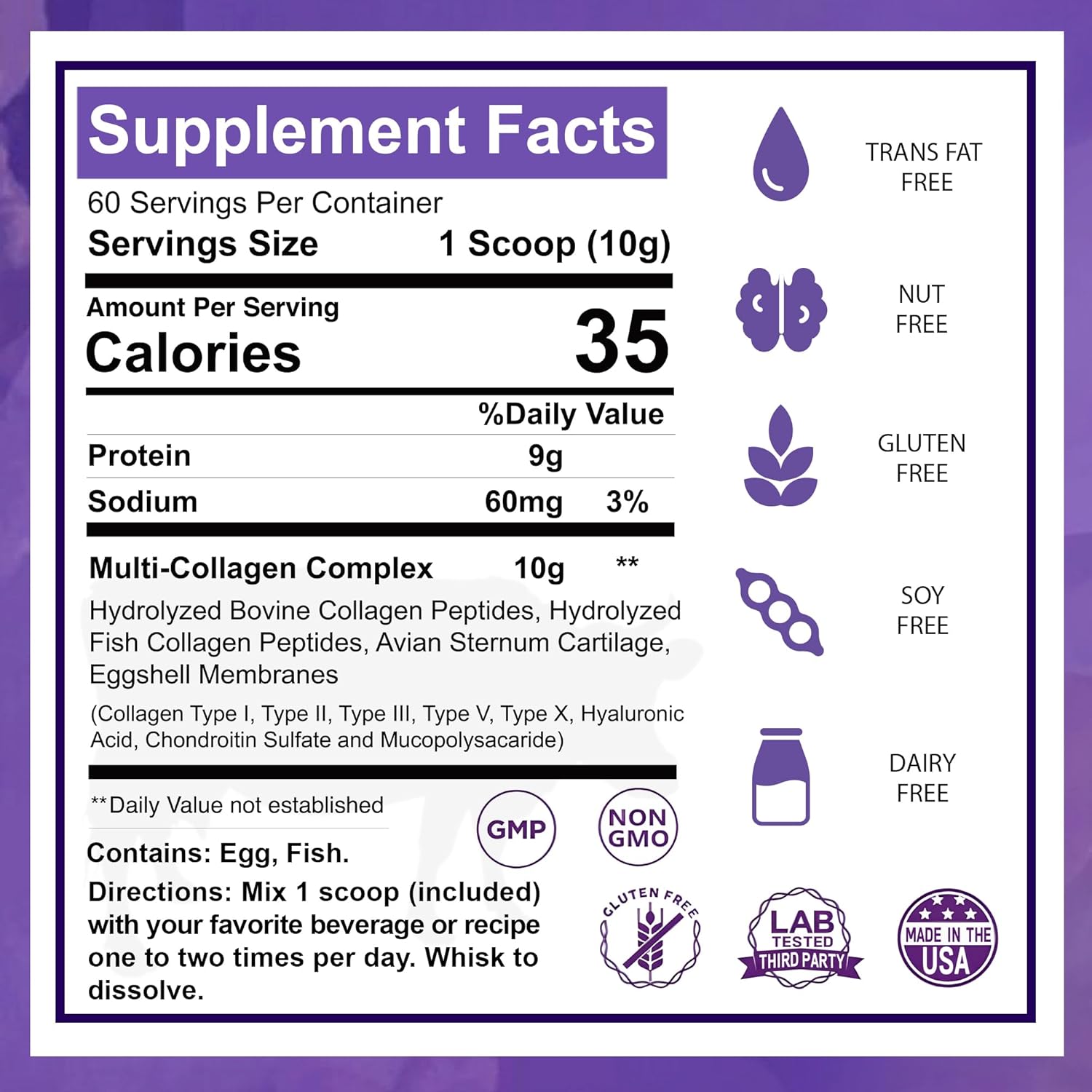 Zammex Multi Collagen Protein Powder, 5 Types of Hydrolyzed Collagen Peptides, Premium Grass-Fed Beef, Chicken, Wild Fish, Eggshell, Keto & Paleo Friendly, 60 Servings, Unflavored - Image 2