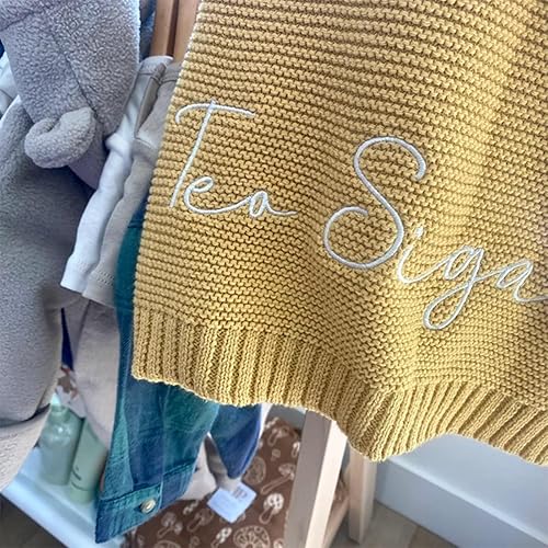 Miniatura 5 de Manta de punto de algodón con nombre bordado personalizado para bebé, niño, niña, manta suave para baby shower, manta transpirable para cochecito