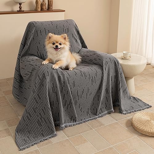 Miniatura 33 de MYSKY HOME Fundas para sofá, fundas lavables para sofá modular, funda de 3 cojines, protector de muebles con borlas para niños, perros y mascotas,