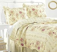 Vista 1 de Finely Stitched Chic Shabby Romantic Rose - Juego de edredón de algodón, tamaño King, incluye correas para sábanas