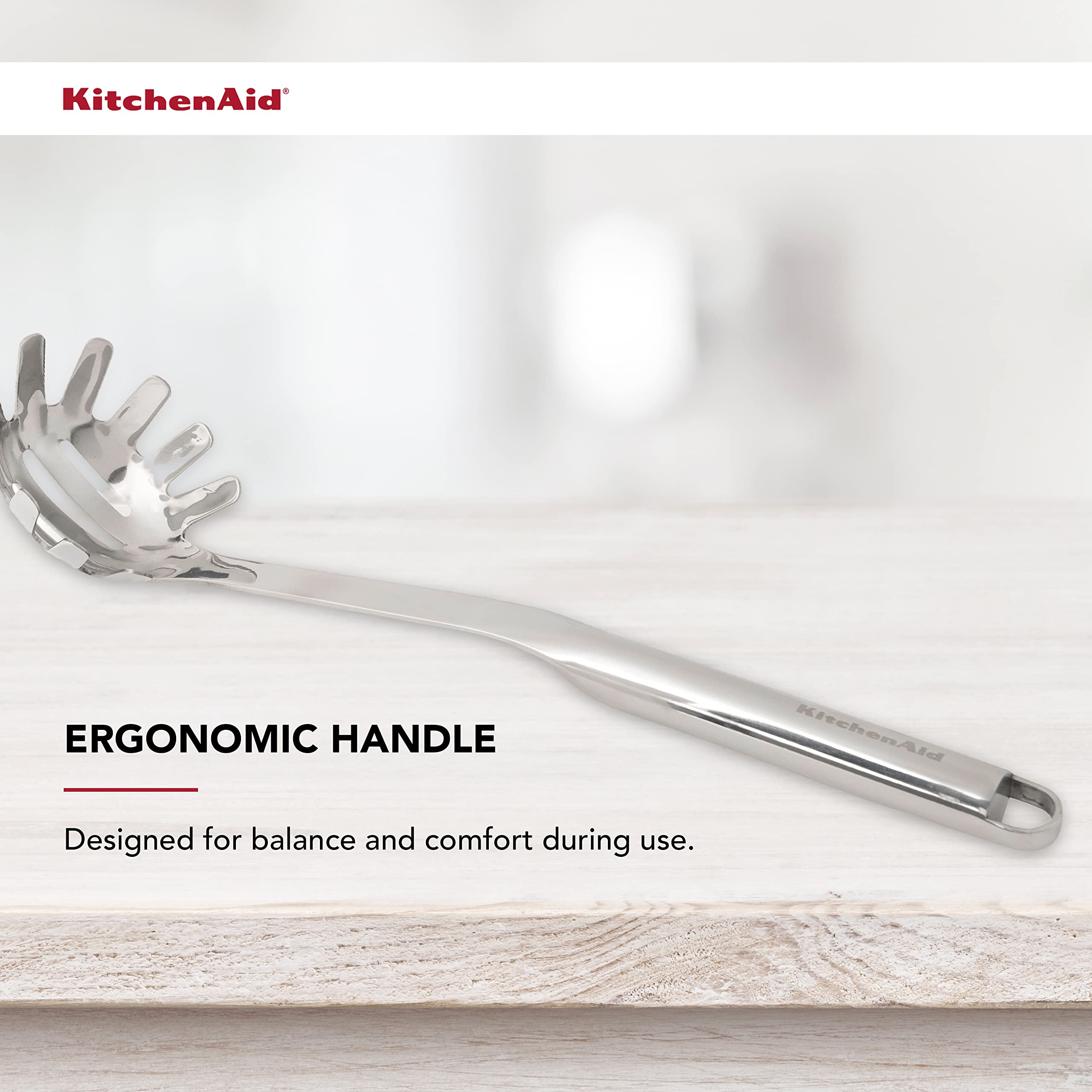 KitchenAid Premium Stainless Steel Pasta Fork - Ideal For Serving & Draining, Dishwasher Safe