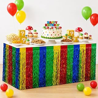 Video Game Bros Table Skirts Birthday Party Decorations, 4 Pack