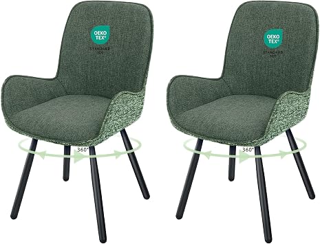 WAFTING Dining Room Chairs Swivel Set of 2 with Armrests 360  Rotating Upholstered Fabric Chairs with Backrest and Metal Legs Modern Kitchen Chair Swivel Chair for Dining Room Living Room Office