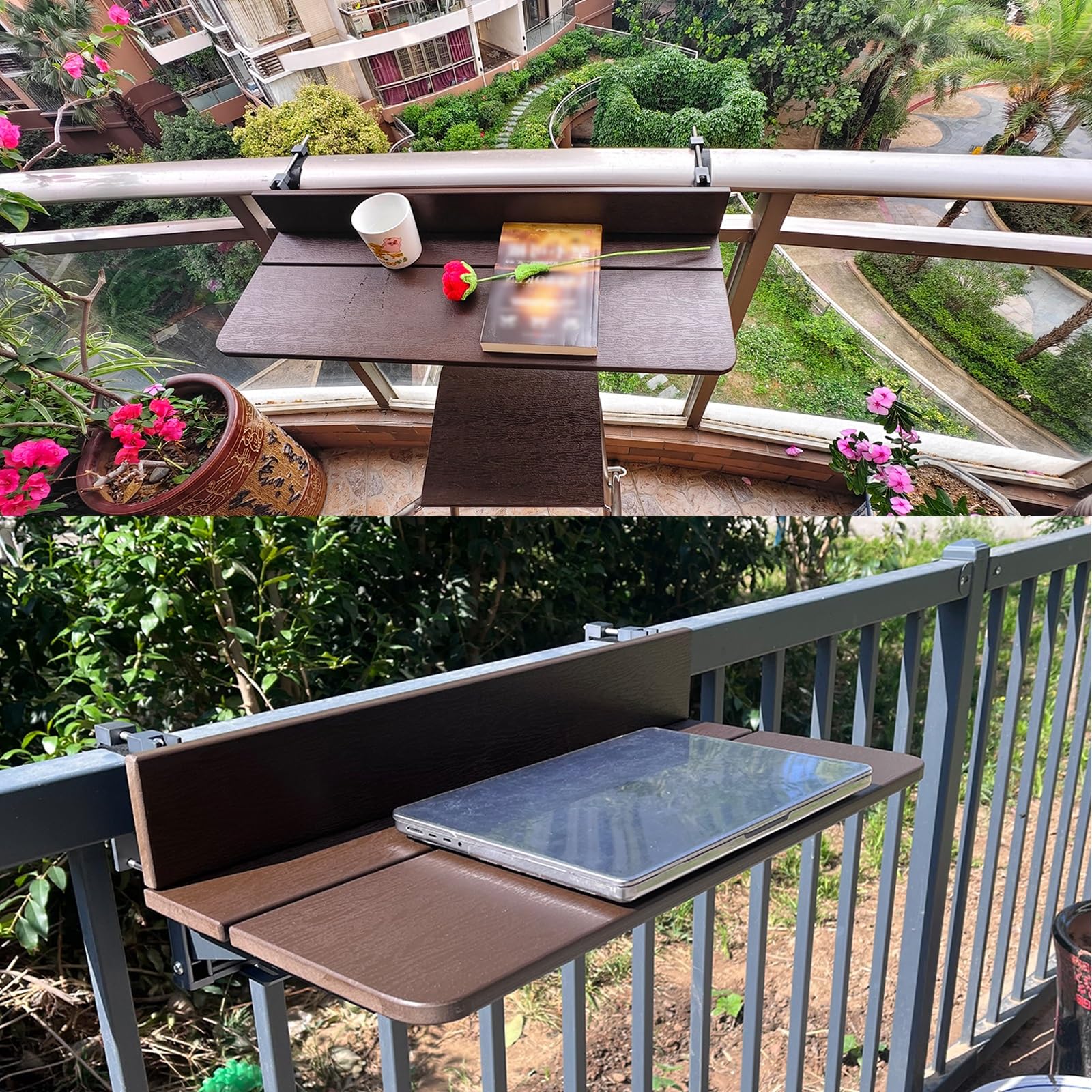 Tavolo da Bar Pieghevole Regolabile per Esterni - Tavolo Multifunzionale con ringhiera per Balcone, Veranda, Patio e Giardino - Design Compatto (L 80 x P 37 cm)