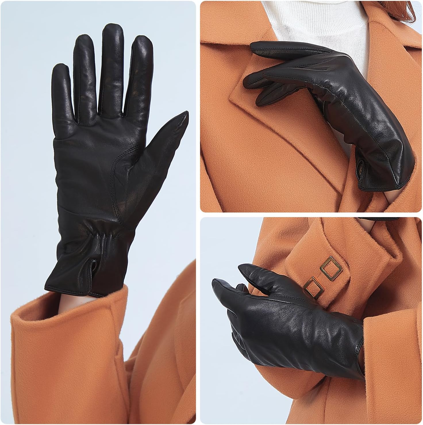 Womens Clod Weather Gloves Lambskin leather Cashmere or Wool Lined - Image 3