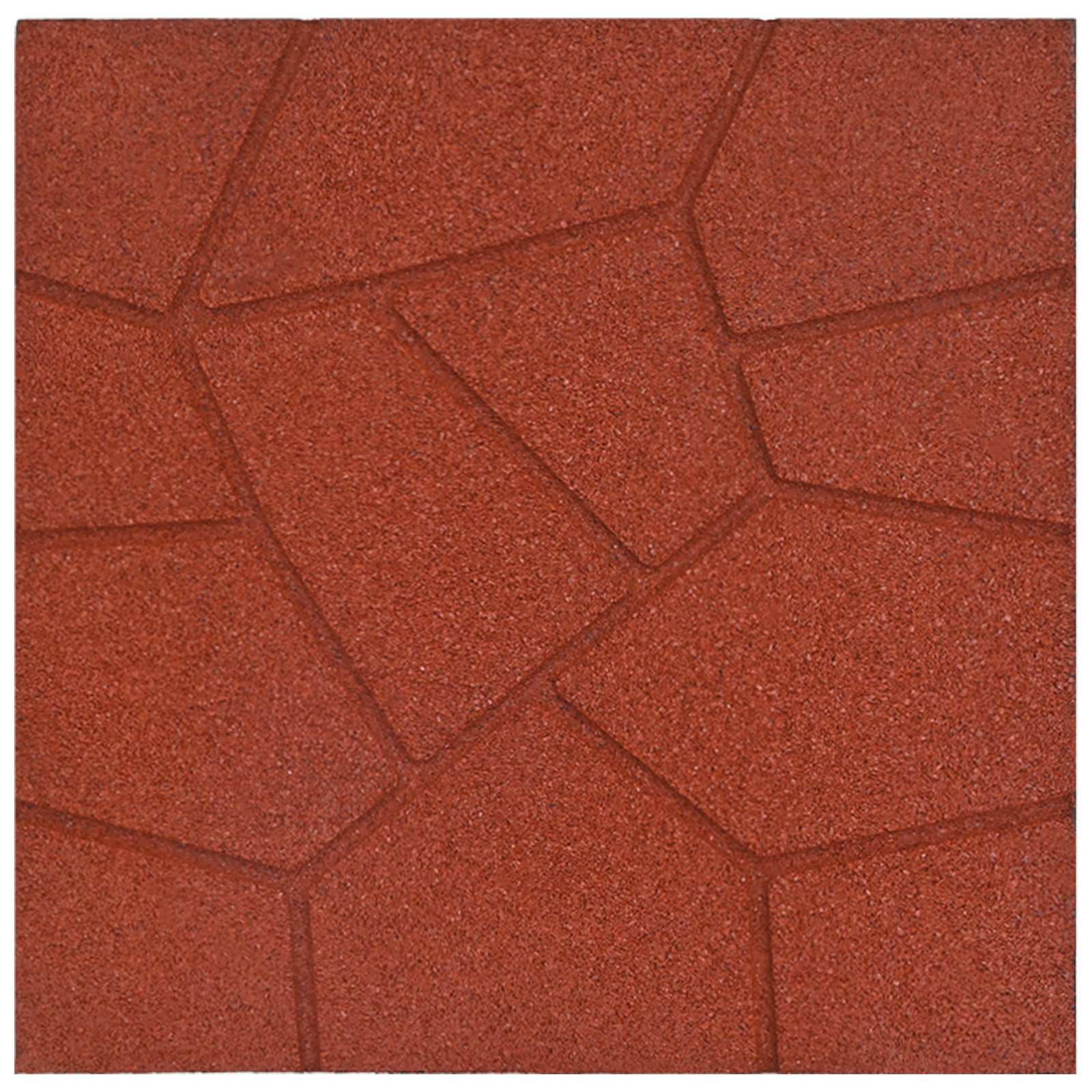 Gehwegstein 6 Stück Rot Gummi 40,5 x 40,5 x 2 cm wetterfest rutschfest für Garten Terrasse Vorgarten und Außenbereich als dekorativer Wegstein und Pflasterstein