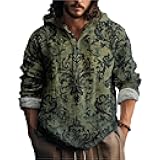 Vintage Ethnic Men's Lightweight Hoodie Long Sleeve 3 Button Hooded Shirt Comfy Cool Daily Tops for Spring Fall