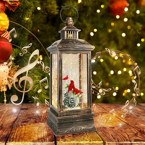 Miniatura 18 de Globo de nieve de Papá Noel de Navidad, linterna de globo de nieve musical de Navidad con luces y temporizador de 6H, batería y alimentación por