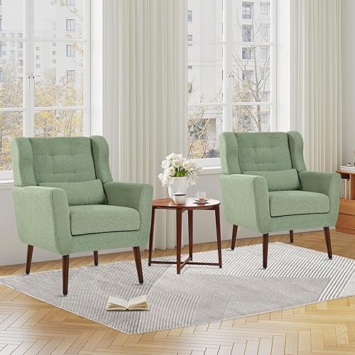 Miniatura 28 de cinkehome Sillas decorativas con brazos para sala de estar, sillón moderno tapizado en chenilla, cómoda silla de salón acolchada y suave para Verde
