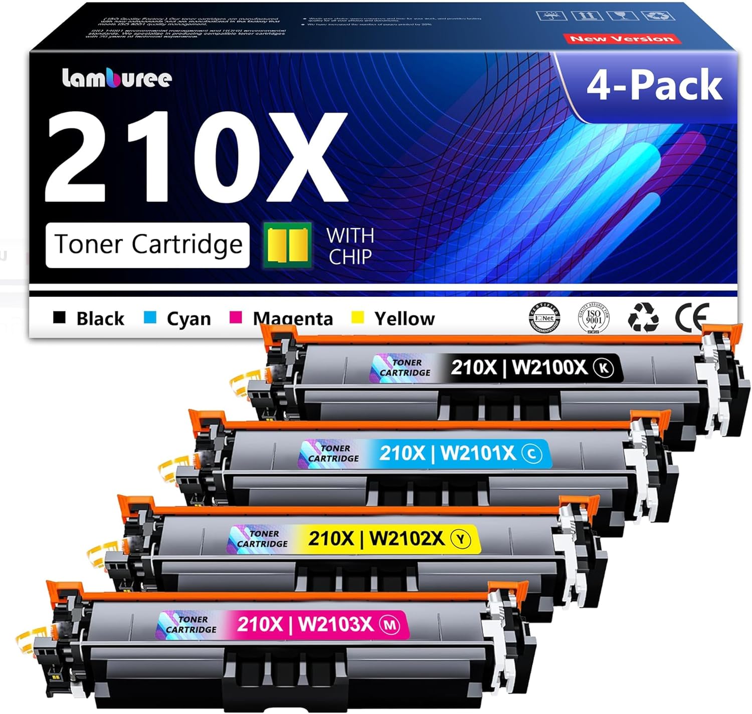 210X Toner Cartridges 4 Pack Replacement for 210X 210A Toner Cartridge Works Color Pro MFP 4301fdw 4301fdn Pro 4201dw 4201dn Series Printer W2100A W2100X High Yield Ink (with Chip)