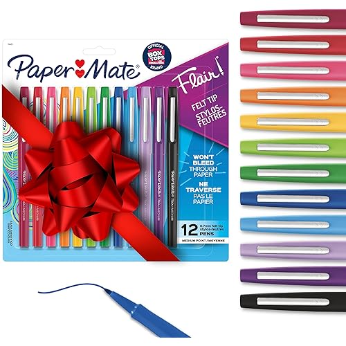 Paper Mate Flair Felt Tip Pens, Medium Point (0.7mm), Assorted Colors, (Pack of 12, 144 Count Total), Stocking Stuffers