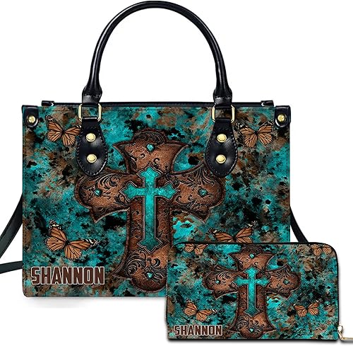 Vista 23 de Bolso de Cuero Cristiano, Fe Personalizada con Cruz Religiosa Bolso de Cuero PU Regalo para Mujeres, Mamá, Hermana Cruz de l