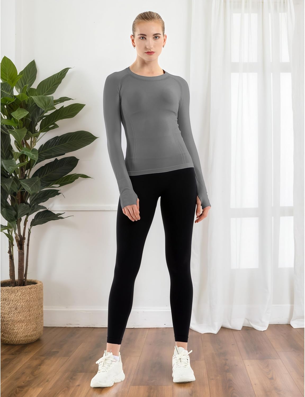 MathCat Seamless Workout Shirts for Women Long Sleeve Yoga Running Shirt Breathable Athletic Tops Slim Fit 2 Pack - Image 3