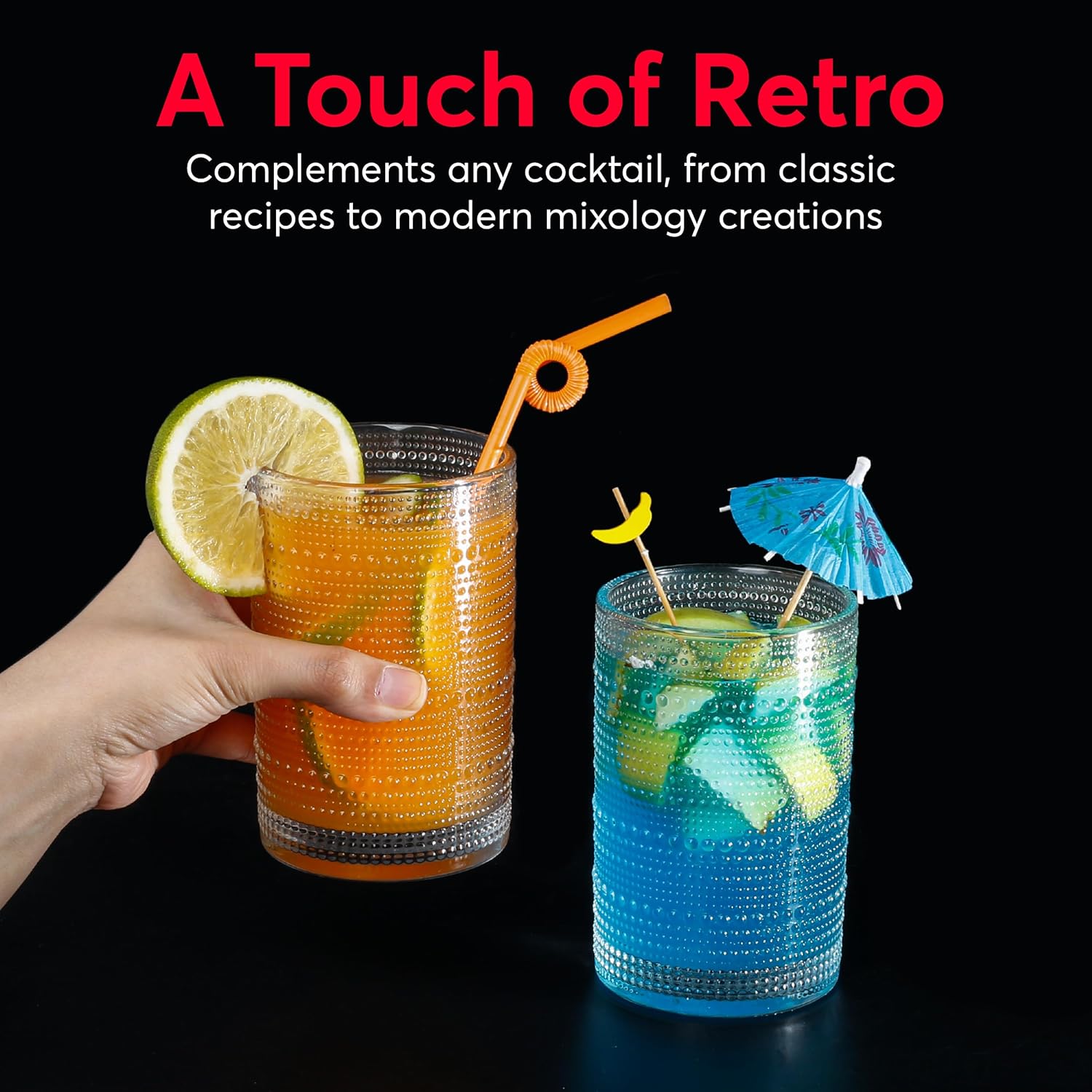 Hobnail Drinking Glasses, Vintage Glassware Set of 6, Vintage Drinking Glasses 16.2 oz, Bubble Glasses Drinking, Hobnail Glasses, Vintage Glass Cups, Jupiter Glasses for Juice, Soda, Beer, Whisky - Image 6