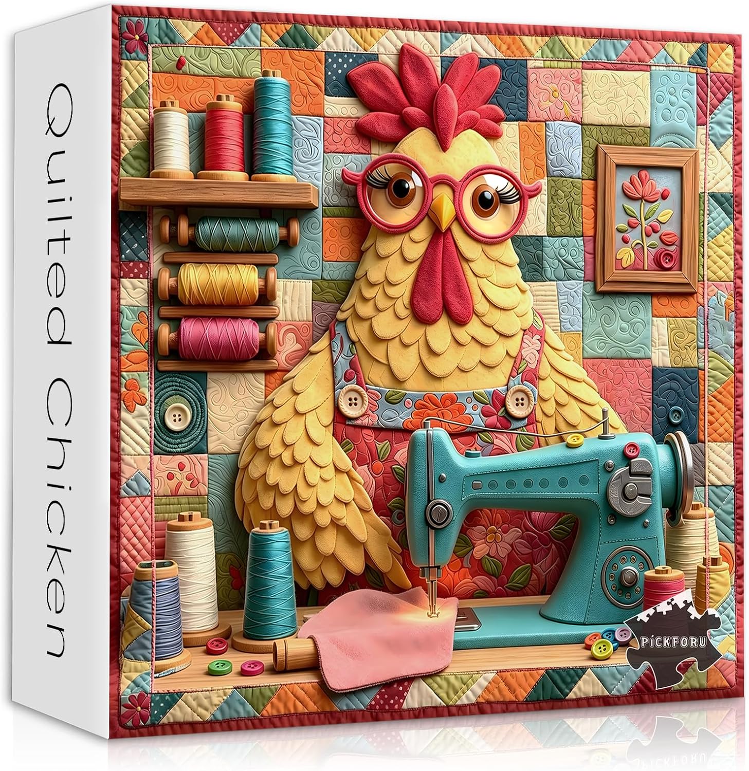 Funny Chicken Puzzle 1000 Pieces for Adult, Sewing Hen Quilt Jigsaw Puzzle