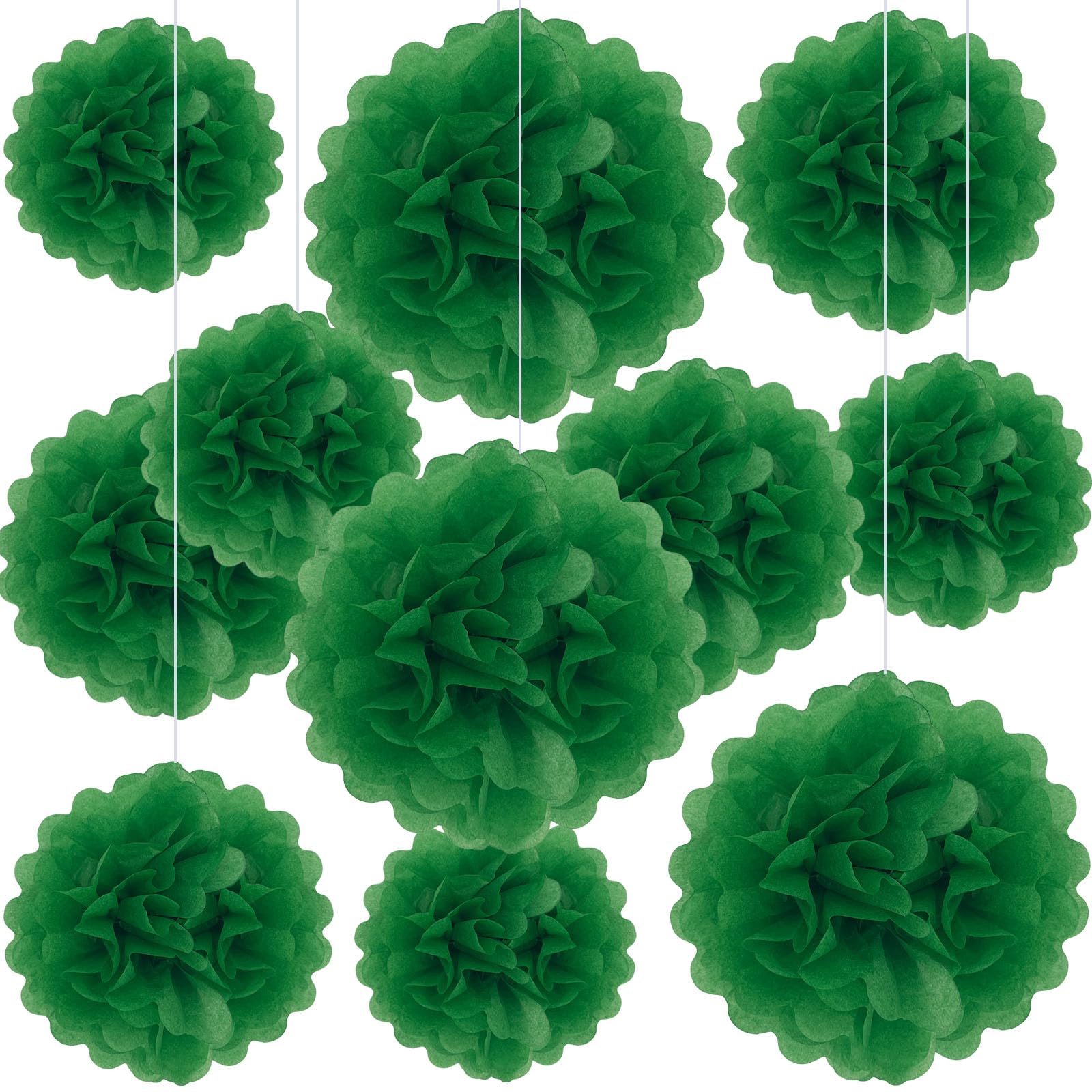 20 PCS Green Tissue Paper Pom Poms, Tissue Pom Poms Flowers, Sizes of 6", 10", 12", 14" Hanging Paper Flower Ball for Wedding, Birthday, Halloween, Christmas, Baby Shower Party Decor