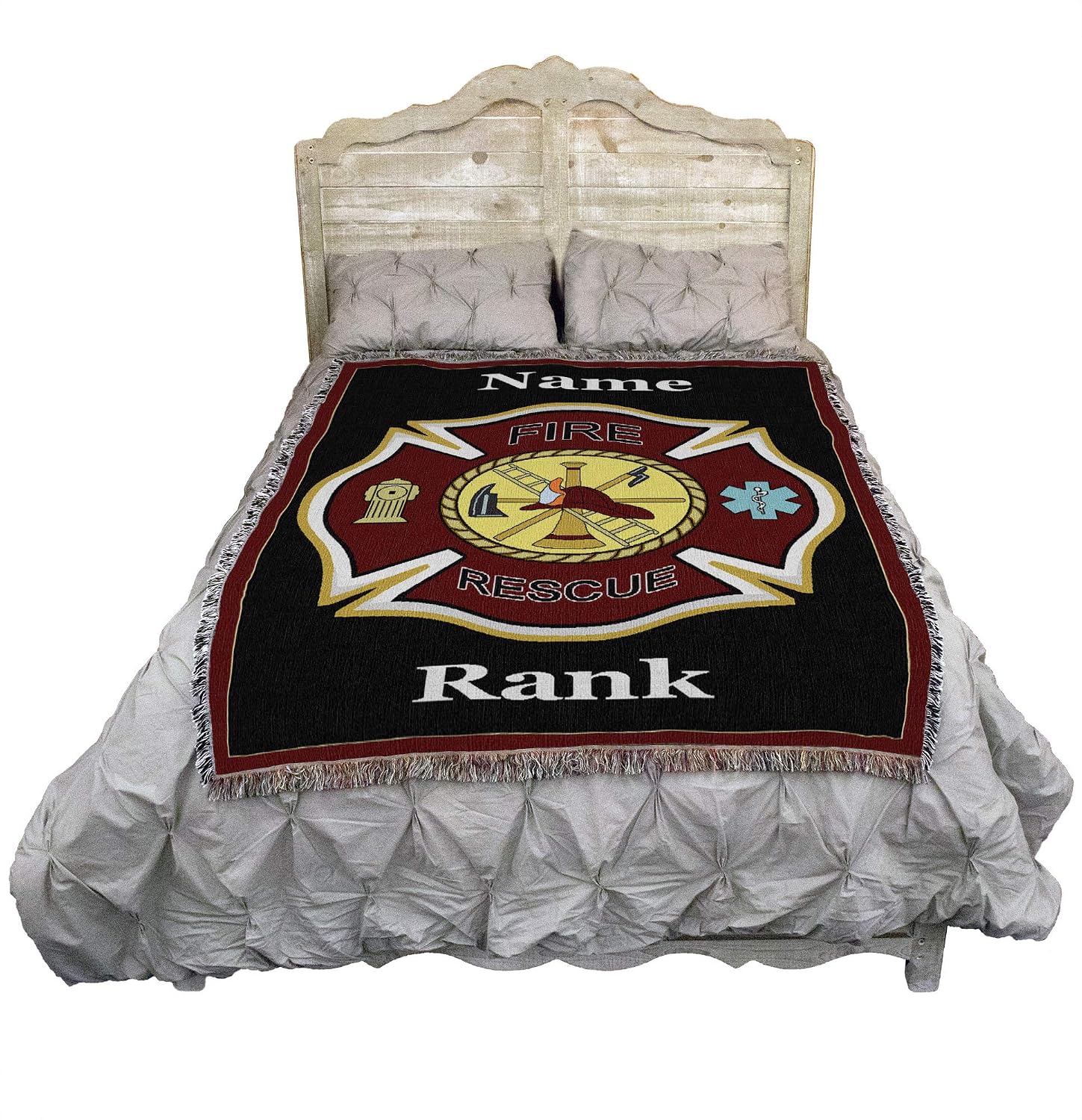 Pure Country Weavers Fire Department - Firefighter Shield Blanket - Personalized - Custom Gift Tapestry Throw Woven from Cotton - Made in the USA (72x54)