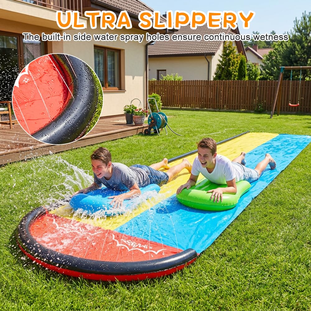 Wasserrutsche Garten für Kinder 610cm/20ft Doppelrutsche mit Sprinkler Bodyboards