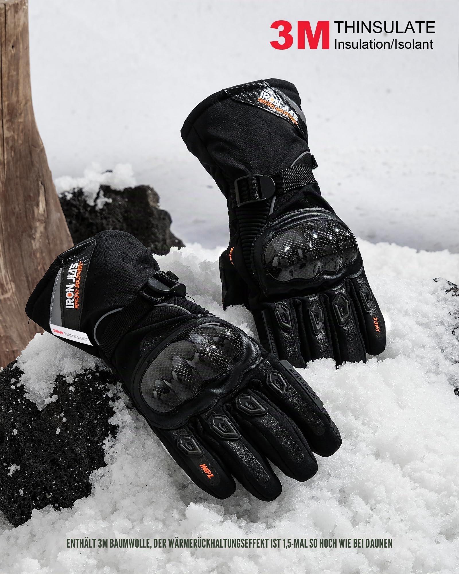 BORLENI Winter Motorradhandschuhe Herren mit CE-Level 1 KP, Motorrad Handschuhe Warm mit 3M Thinsulate, Wasserdicht Winddicht Winterhandschuhe mit Touchscreen & Kohlefaser Knöchelschutz, Größe M-XXL