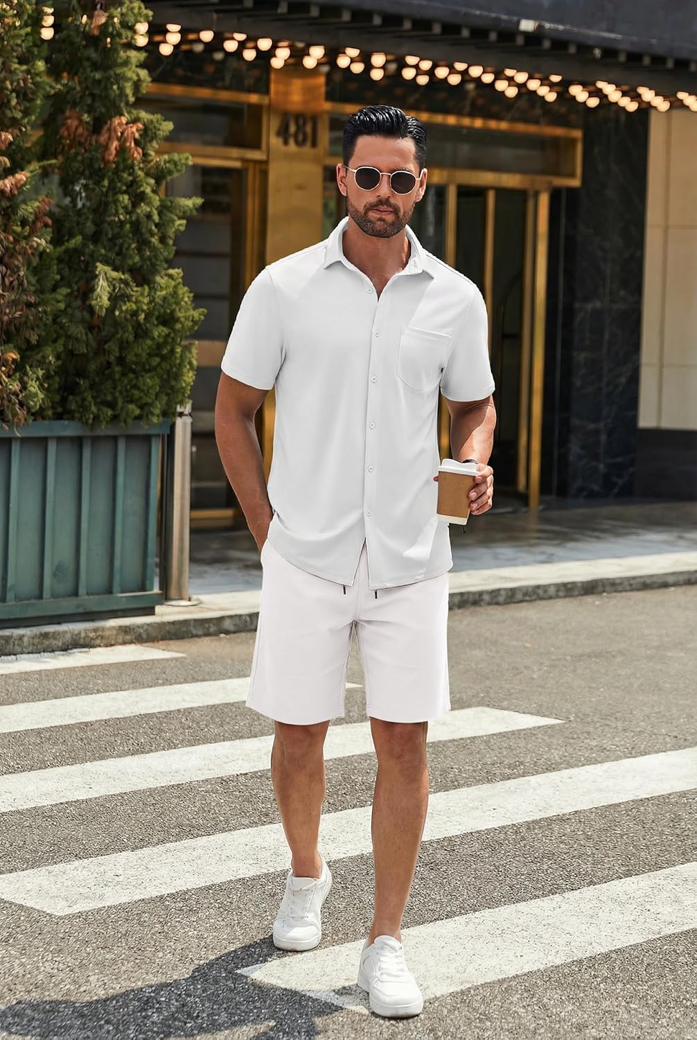 COOFANDY Mens Casual Shorts Cotton Drawstring 9 inch Chino Shorts Stretch Elastic Waist Summer Beach Golf Shorts - Image 3