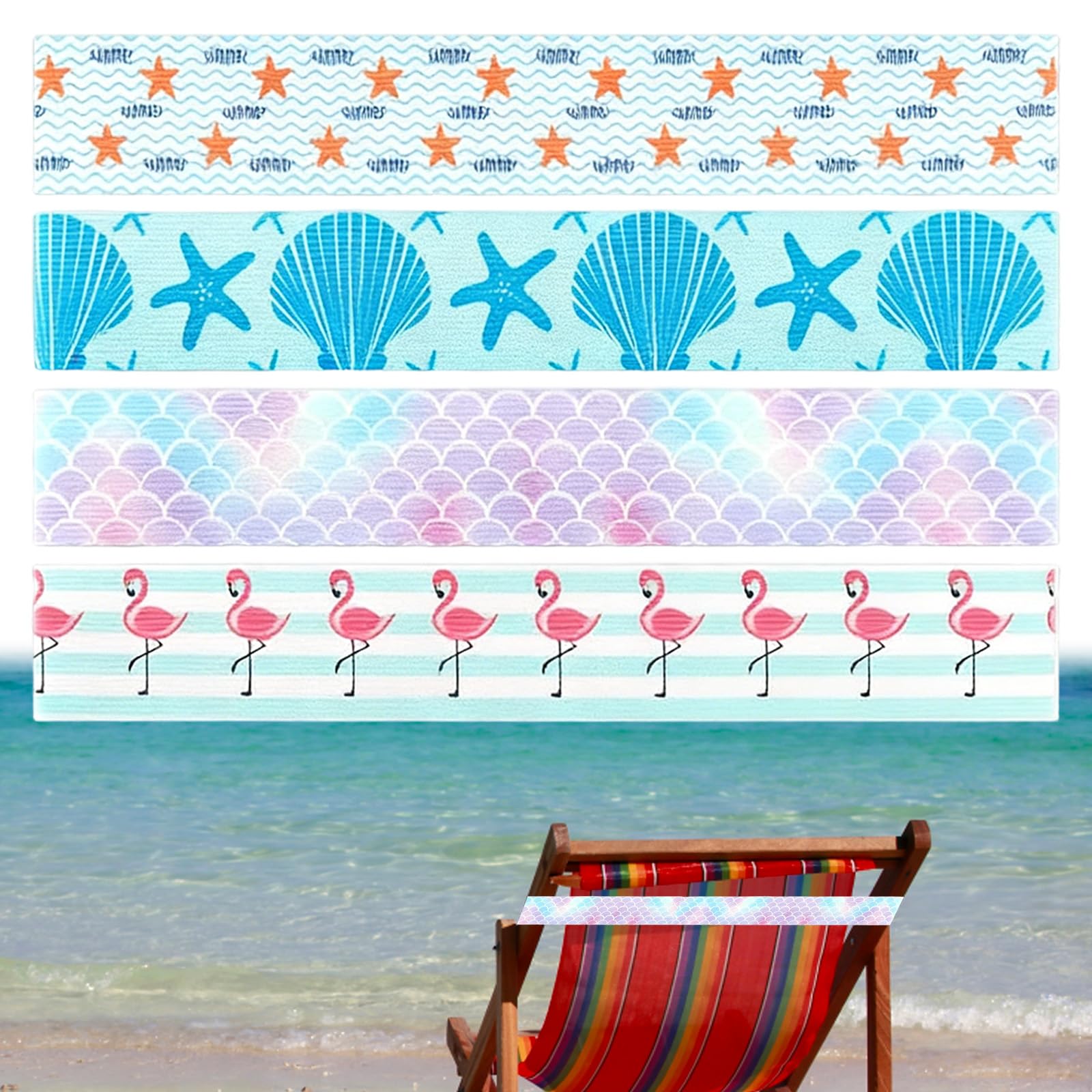 4 Pcs Beach Towel Bands for Sun Loungers, Adjustable Sunbed Towel Bands, Sunbed Straps for Beach Towels, Towel Bands for Cruise Sun Loungers