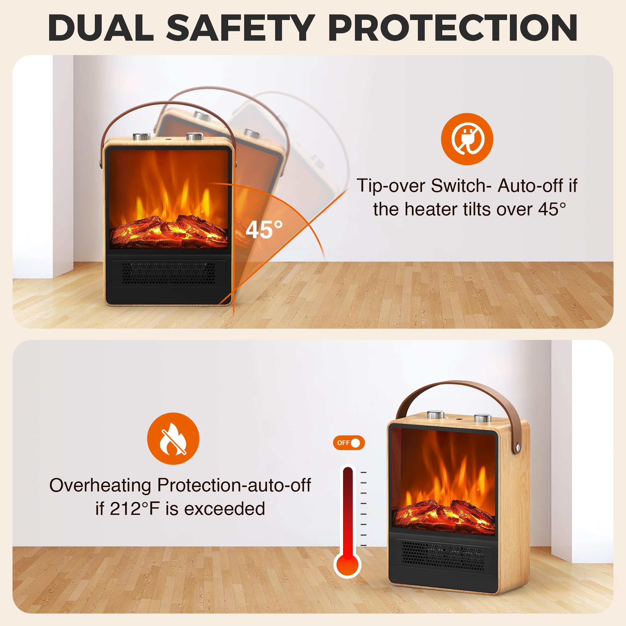 Calentador eléctrico para uso en interiores, calentador de espacio de 1500 W/750 W con llama LED 3D, doble protección de seguridad, calentador de chimenea portátil para decoración de Navidad, 5