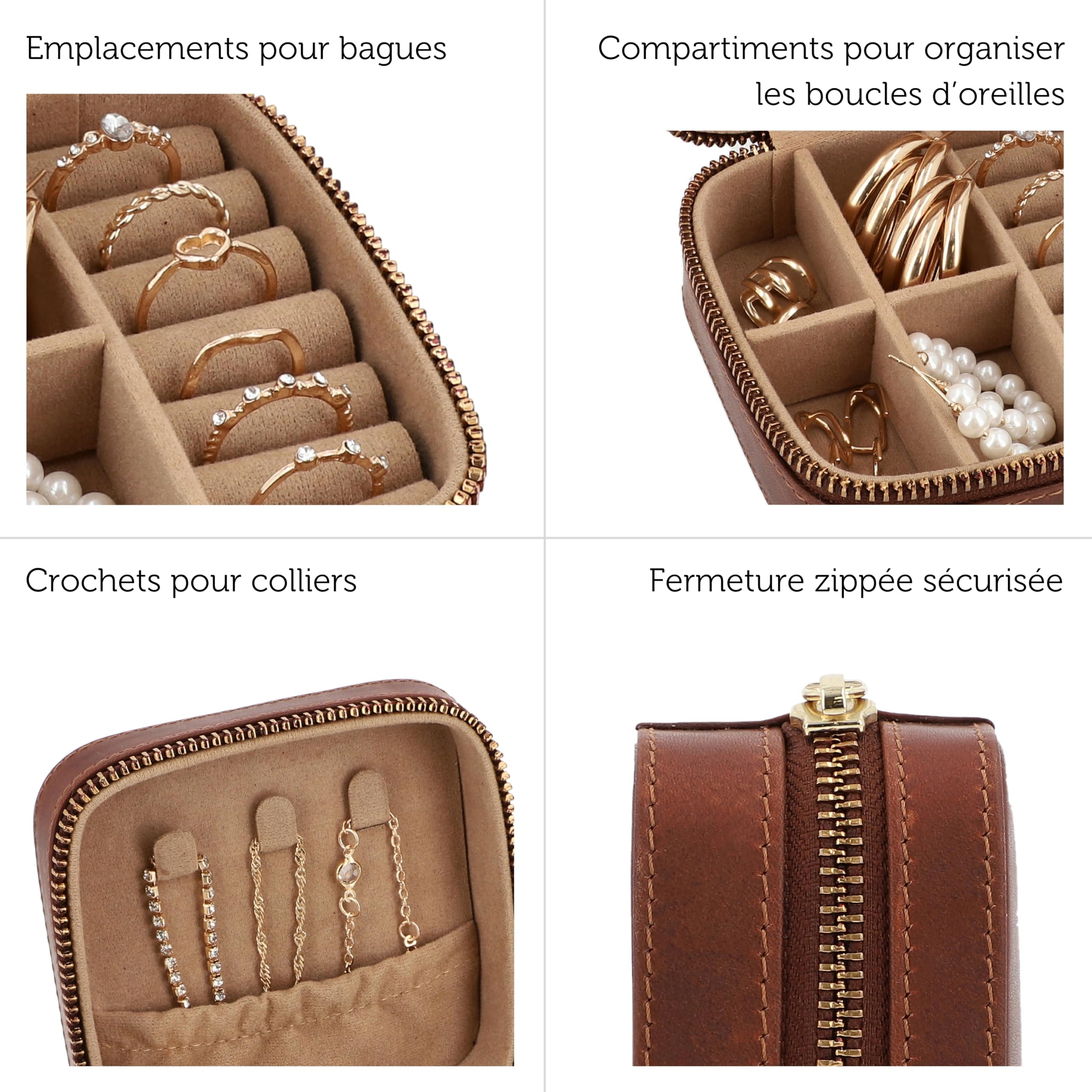 Gusti Pochette à Bijoux en Cuir – "Lonneke" Étui à Bijoux pour Femme en Cuir Marron