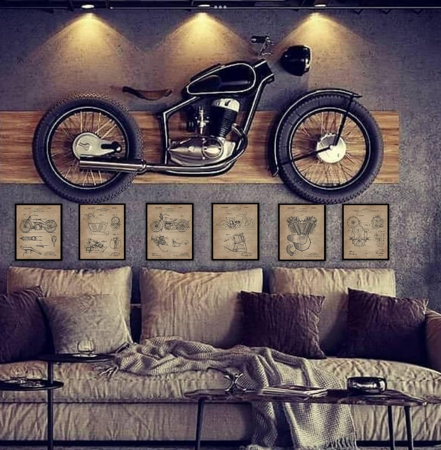 Harley Gifts For Men and Women Motorcycle Garage Decor Set of 6 (8x10) Unframed Patent Wall Art Prints Vintage Motorcycle Lovers Gift Ideas Blueprint Bikers Riders Man Cave Office