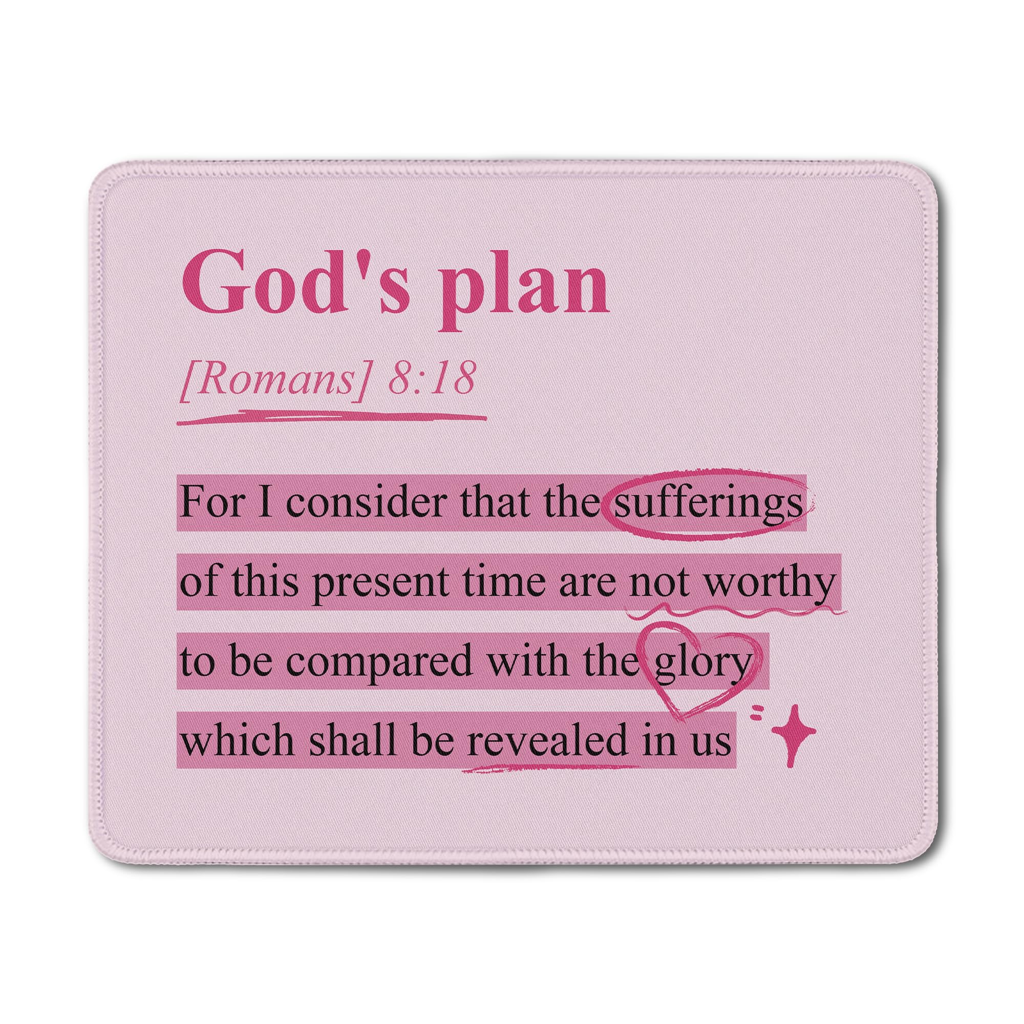 DOFQZ Pink Christian Mouse Pad, Romans 8:18 God's Plan Bible Verses Mouse Pads Mousepad for Home Office Dorm Computers Laptop Supplies Desk Accessories, 9.5x7.9 Inch