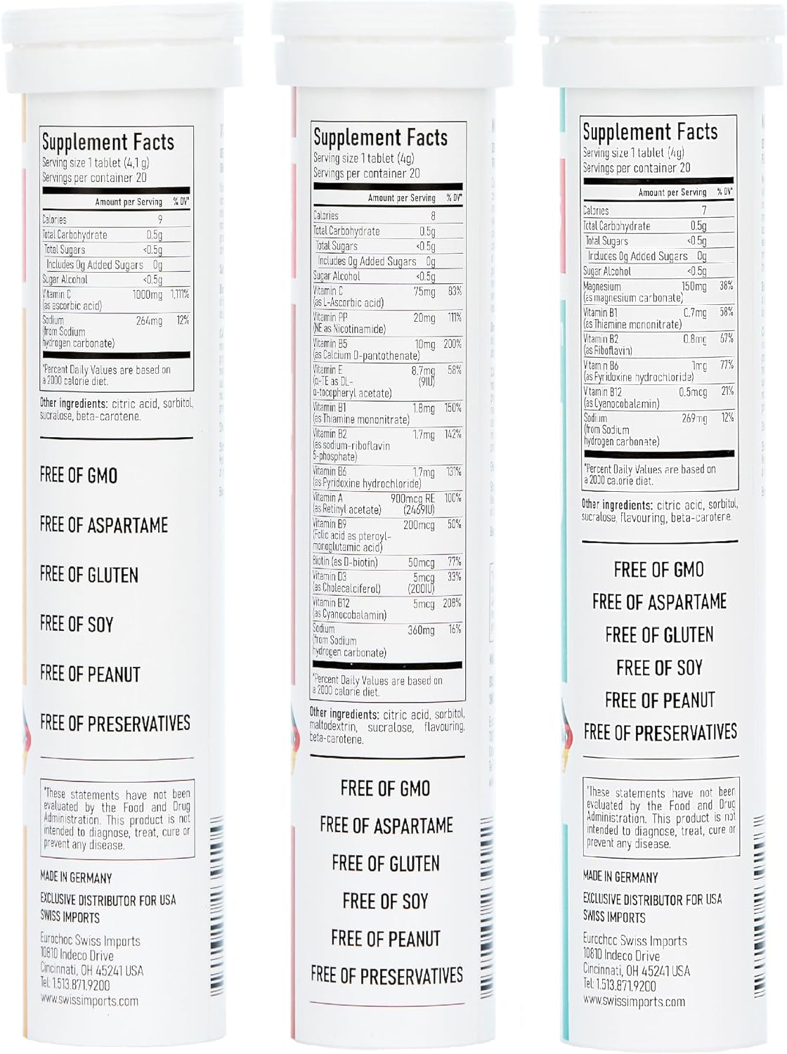Effervescent Variety Pack with Vitamin C 1000mg, Magnesium + B Complex, Multivitamin + Biotin, 12-Pack, 240 Tablets