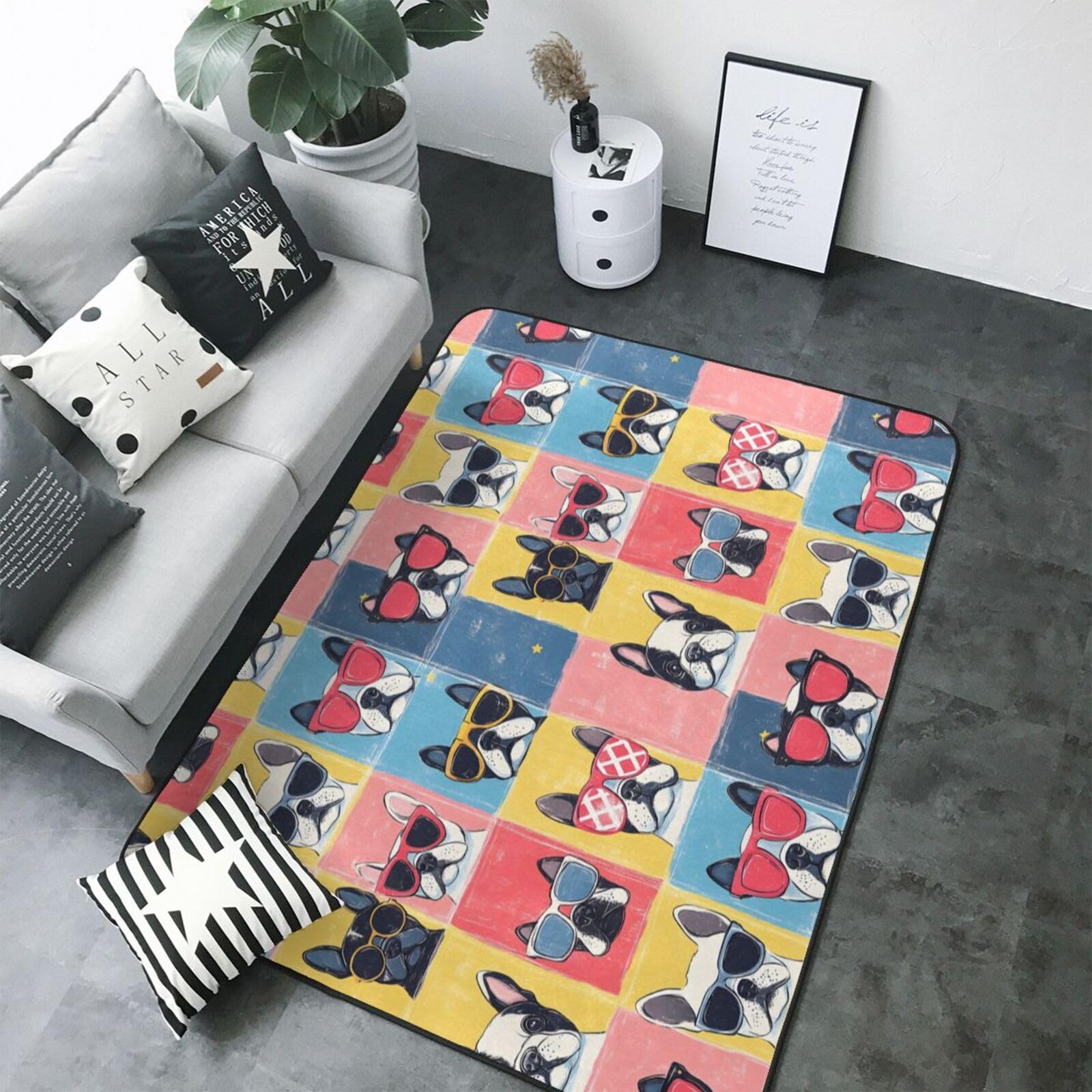 Tapis salon bouledogue français lavable pour résoudre le nettoyage