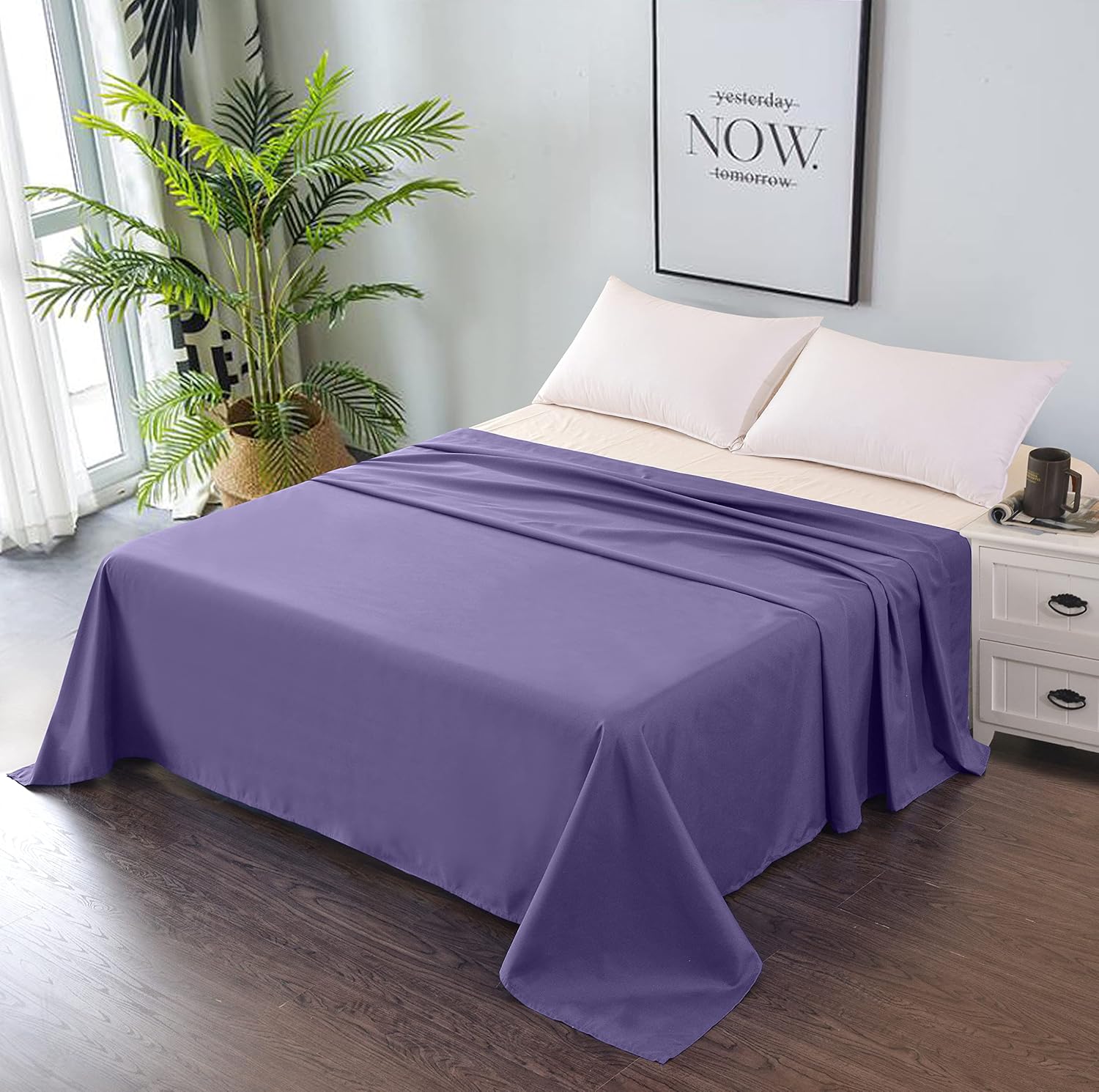 Premium Bed Flat Sheet - Breathable and Soft - Top Sheet Only - Easy Care & Easy Clean (Lilac, Queen) : Home & Kitchen