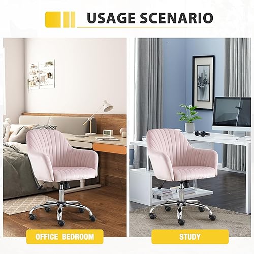 Miniatura 8 de Silla de oficina en casa de terciopelo con base dorada, cómoda y moderna silla de escritorio linda, silla giratoria ajustable para sala de estar,