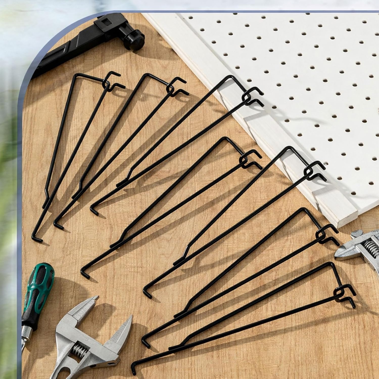 10 Pcs 14 Inch Pegboard Shelf Brackets, Sturdy Metal Peg Hook Heavy Duty Garage Organizer Hanger, Fits 1/4" Pegboard Slatwall, for Workshops Trade Show Booths(Black)
