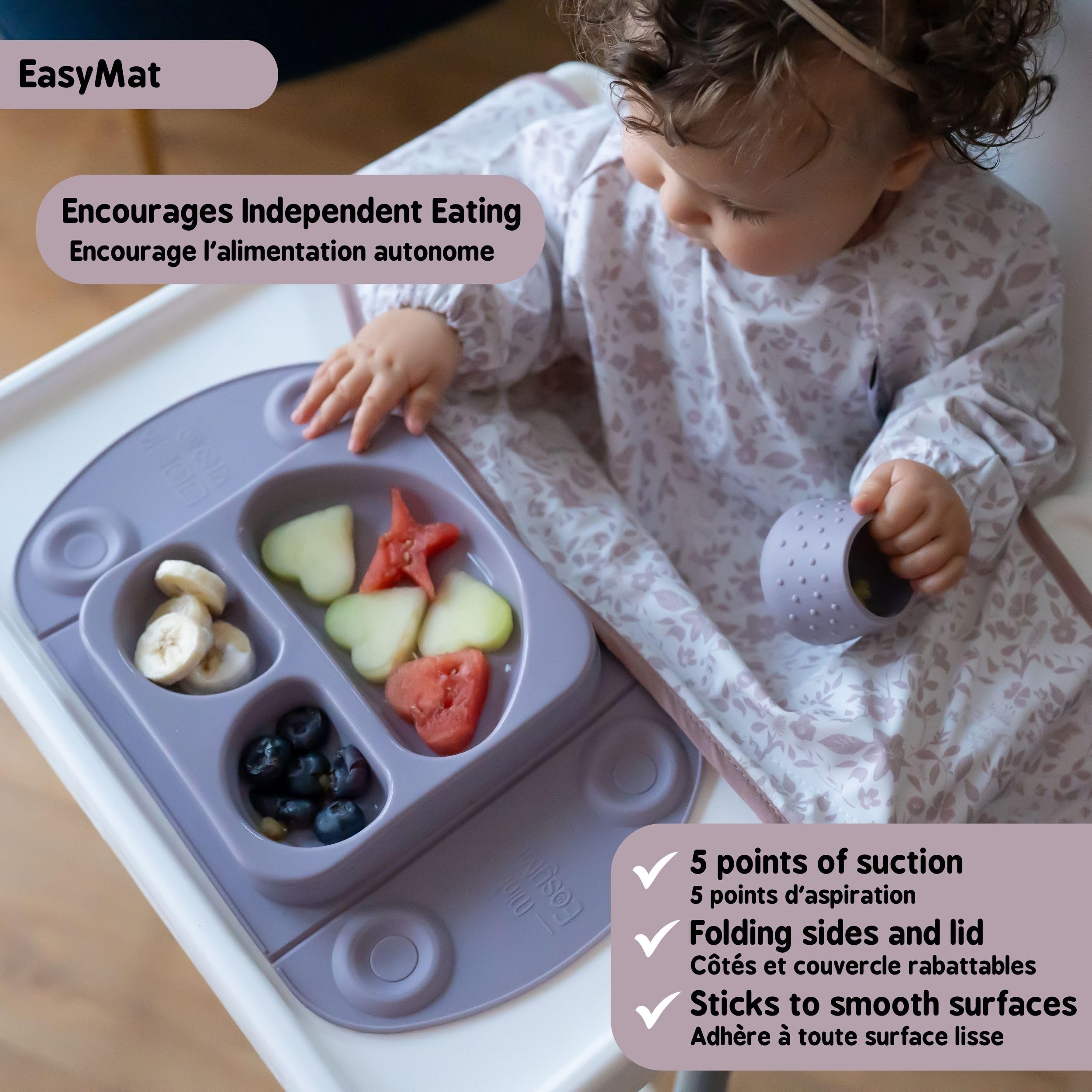 Tidy Tot®™ Coffret Repas Bébé Complet – Assiette EasyMat avec Ventouse et Couvercle, Tasse Dinky Cup à Base Lestée, Bavoir Cover & Catch™, Silicone Alimentaire LFGB, Dès 4 Mois