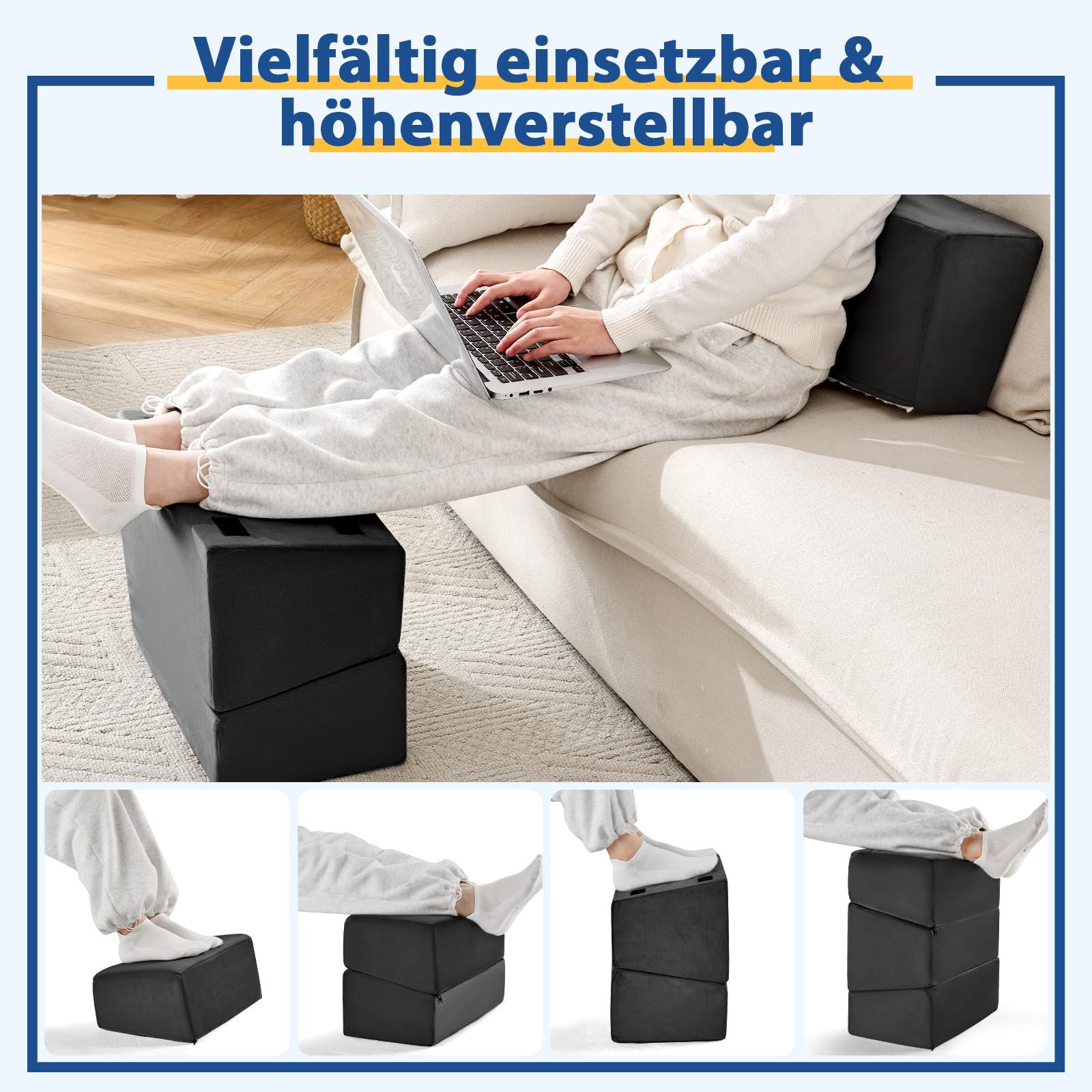 Fußstütze für unter den Schreibtisch im Büro, höhenverstellbare Fußbank für Bürostuhl & Gaming-Stuhl, ergonomische Fußkissen-Schreibtischfußhocker mit waschbarer Hülle für Zuhause, Fußstützenkissen