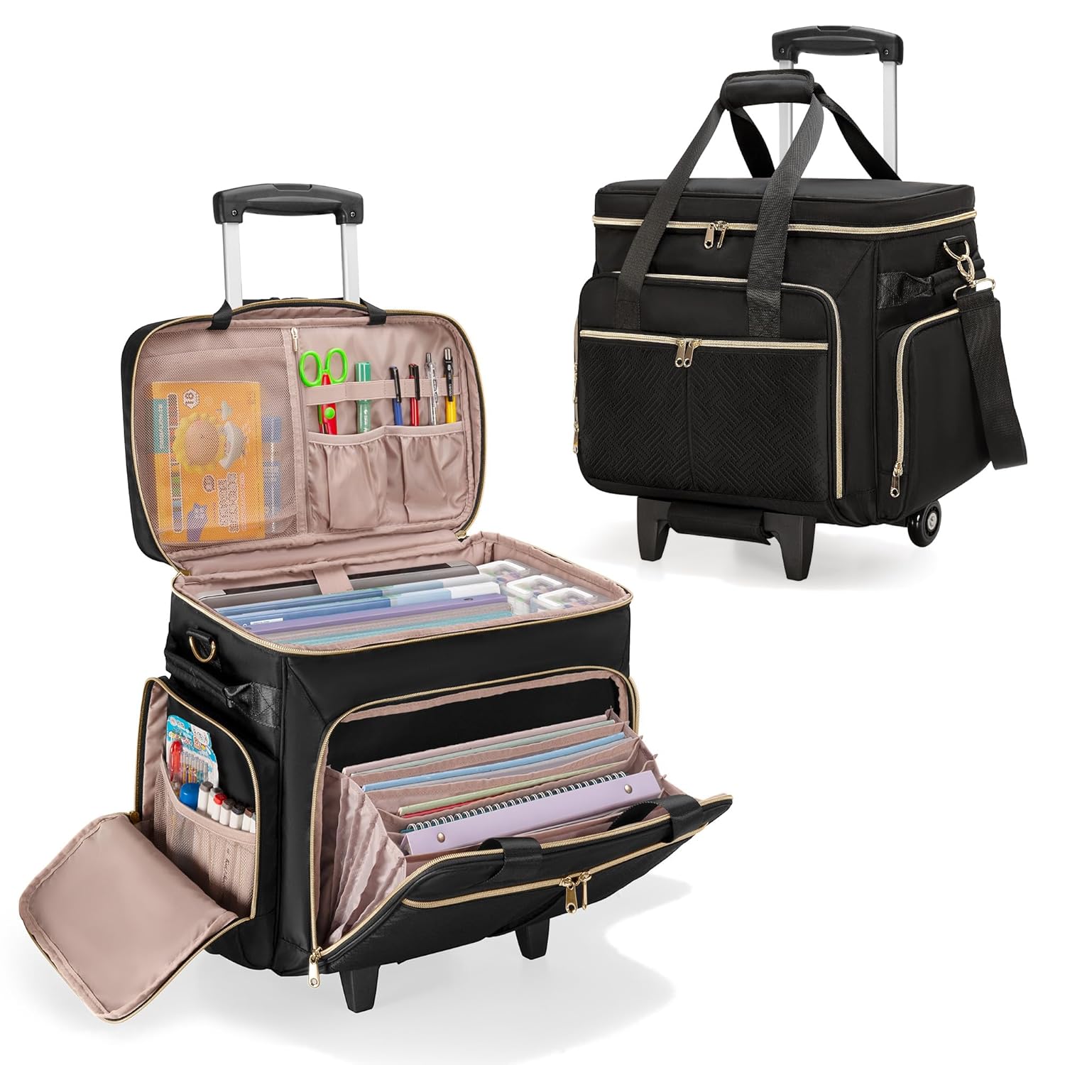 Rolling Teacher Bag with Wheels Teacher Tote Bag with Detachable Trolley Fits for 15 6 Laptop Patent Design