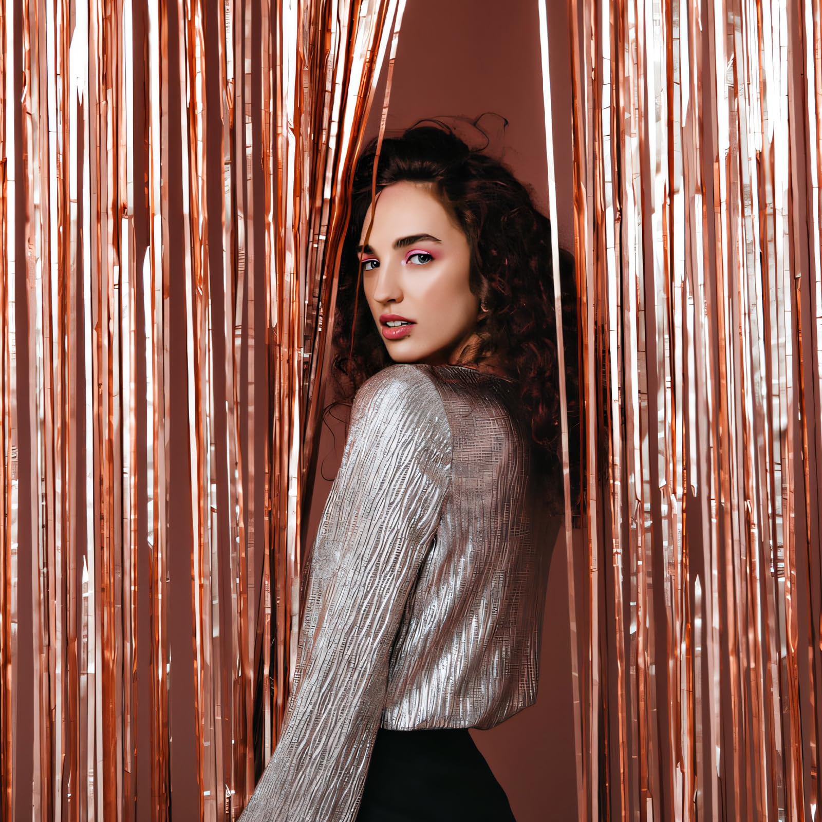 2 Rideaux Métallique Rosegold Brillant Tinsel （1×2m）, décoration en Feuille de Paillettes pour Le Nouvel an, fête de Marriage, Decoration Anniversaire Rideaux à Franges en Aluminium